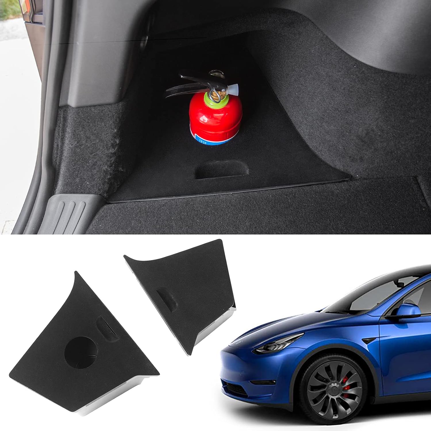 Fit Tesla Model Y Trunk Organizer Rear Trunk Storage Box Side Packets Tray Bins For Tesla Model Y Accessories 2020 2021 (Rear Trunk Side Boxes(Lid Without Hole))