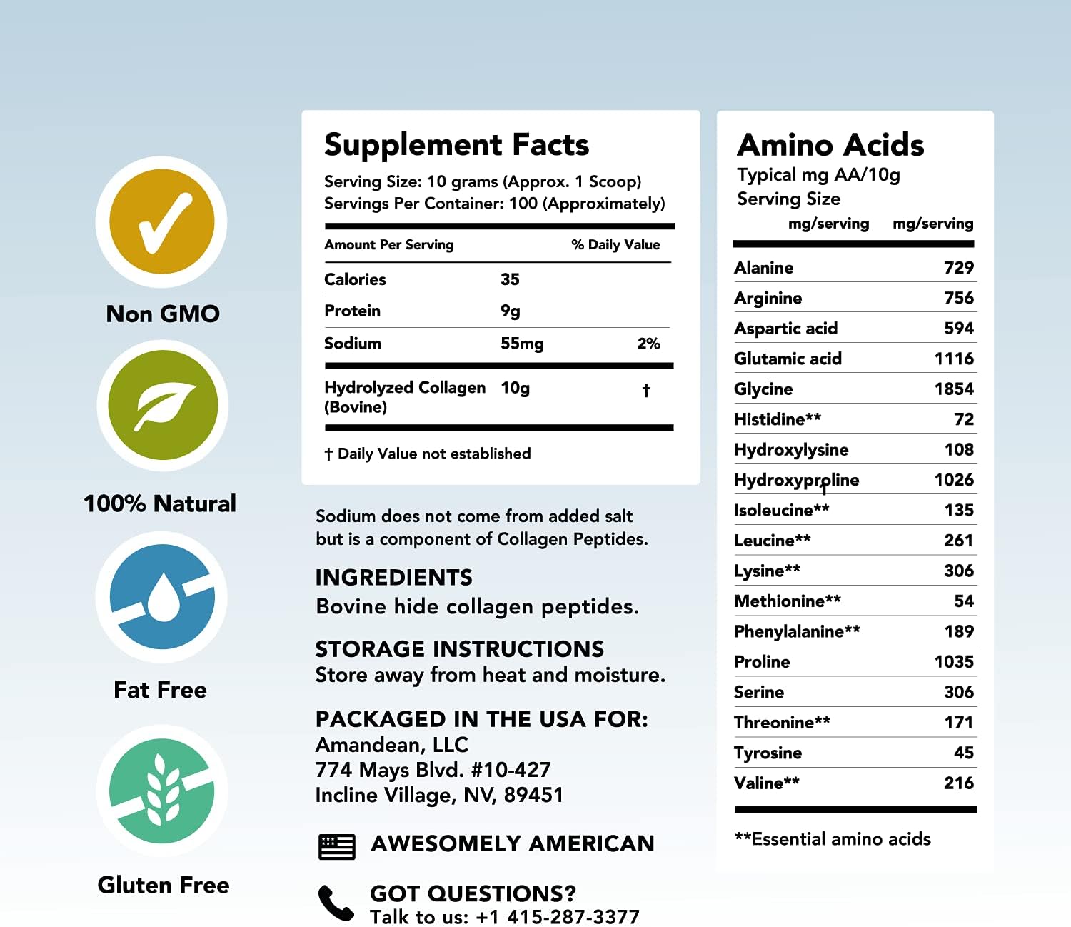 Amandean Collagen Peptides Powder XL. Grass-Fed Hydrolyzed Type I & III Collagen Protein. Paleo & Keto Fit. Bovine Hydrolysate. Easy to Mix, Unflavored, Non-GMO. 18 Aminos for Healthy Skin Hair Nails. Pack of 2