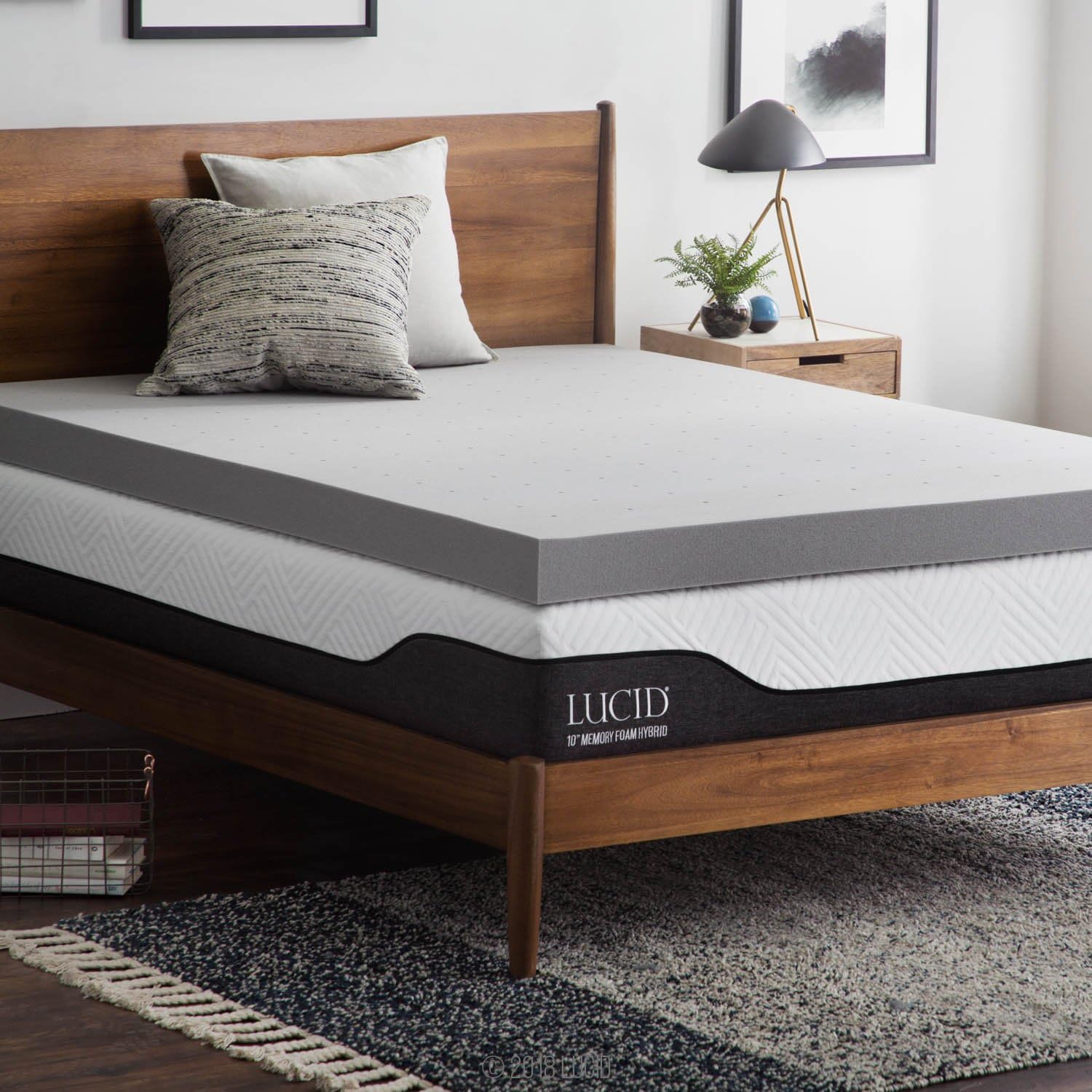 Lucid 2 Inch Bamboo Charcoal Memory Foam Mattress Topper - Queen Pack of 2