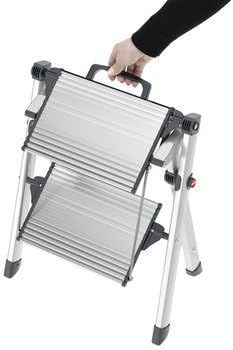 2 Steps Stool by Hafele with Handle, 330 lbs Load Capacity, Heavy Duty, Folding, Silver/Black