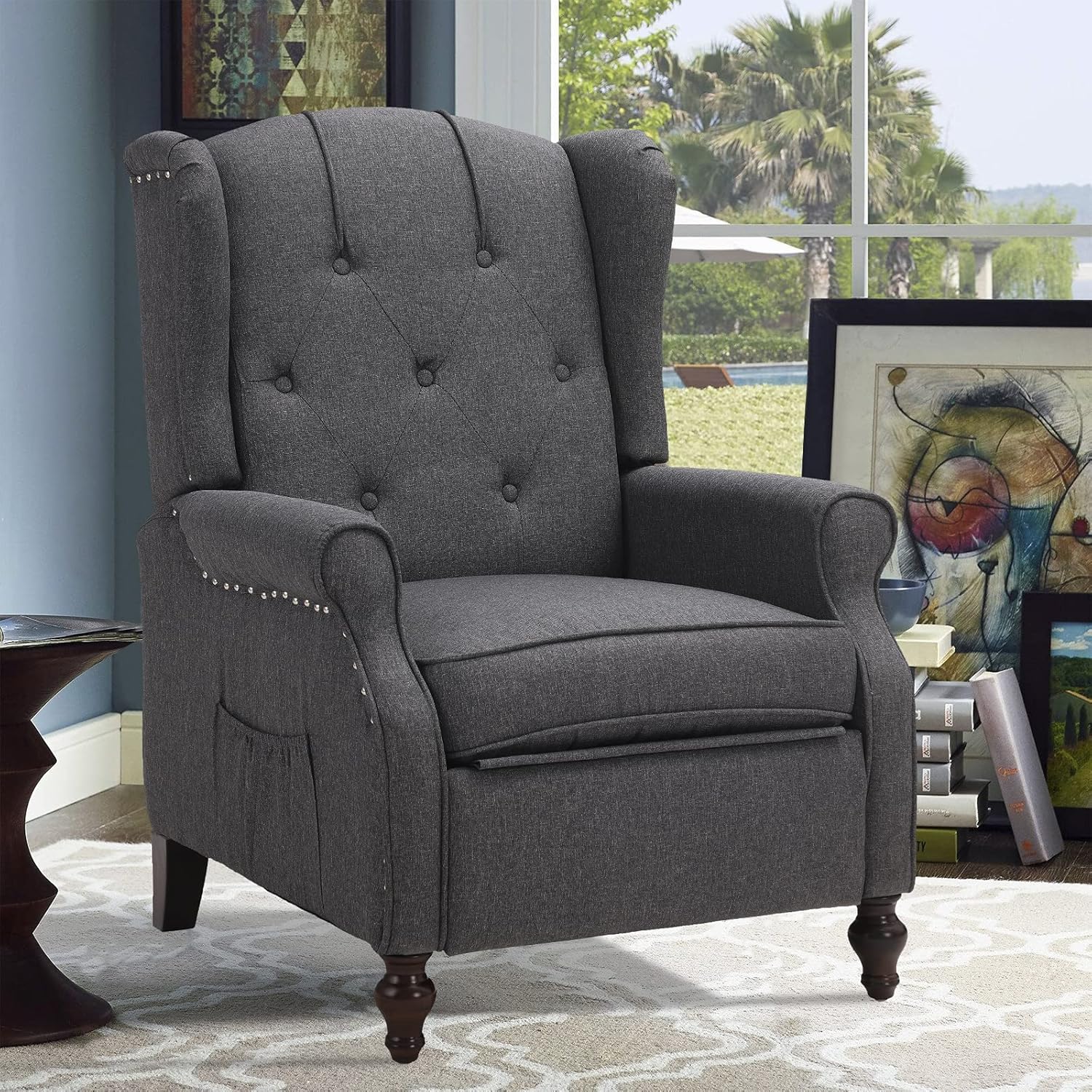 RELAXIXI Wingback Recliner Armchair, Massage Heated Recliner Chair with Remote Control, Accent Tufted Push Back Recliner (Gray)