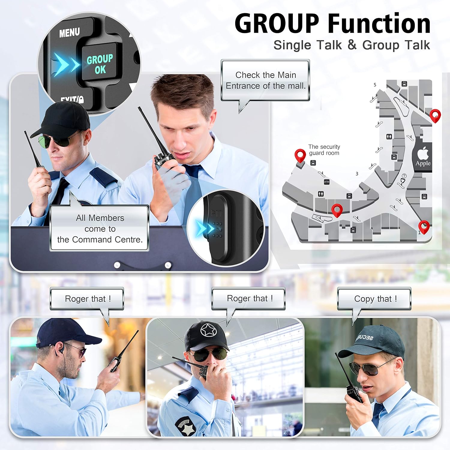 SAMCOM Walkie Talkies with Earpiece,5W High Power Two Way Radios Long Range, Heavy Duty 2 Way Radio for Adults Rechargeable 1500mAh, Programmable UHF Commercial Handfree Radios Group Call,6 Packs