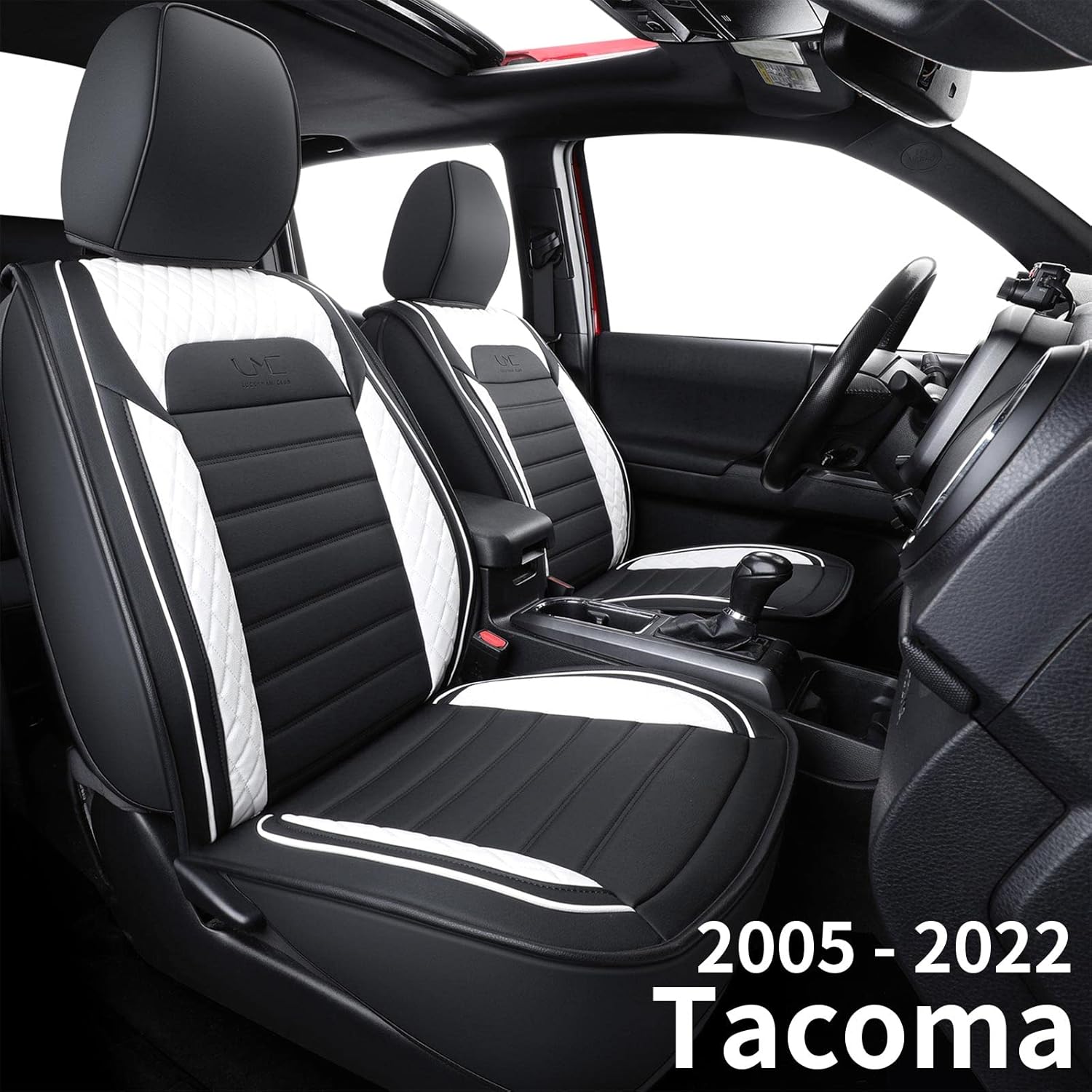 LUCKYMAN CLUB S08-QE Tacoma Seat Covers, Fit for 2005-2022 Tacoma Crew Cab/Double Cab with Water Proof Faux Leather(Full Set, Black)