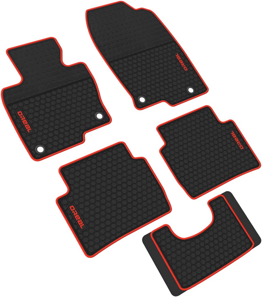 iallauto All Weather Floor Liners Custom Fit Mazda CX-5 CX5 2017 2018 2019 Heavy Duty Rubber Car Mats Vehicle Carpet Odorless-Black Red Pack of 2