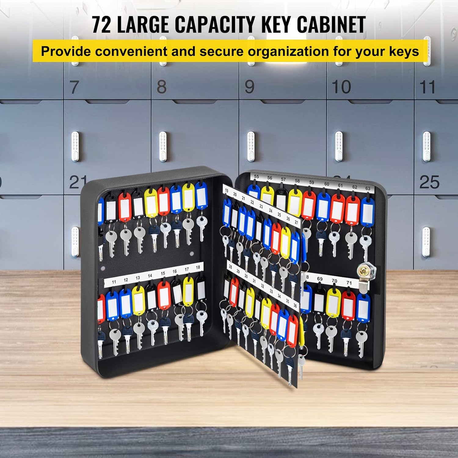VEVOR Key Cabinet, 72 Positions, Key Lock Cabinet Steel, Q235 Steel Key Storage, Wall Mounted Key Storage Box, Black Key Box Organizer for School, Office, Hotel, Bank Pack of 2