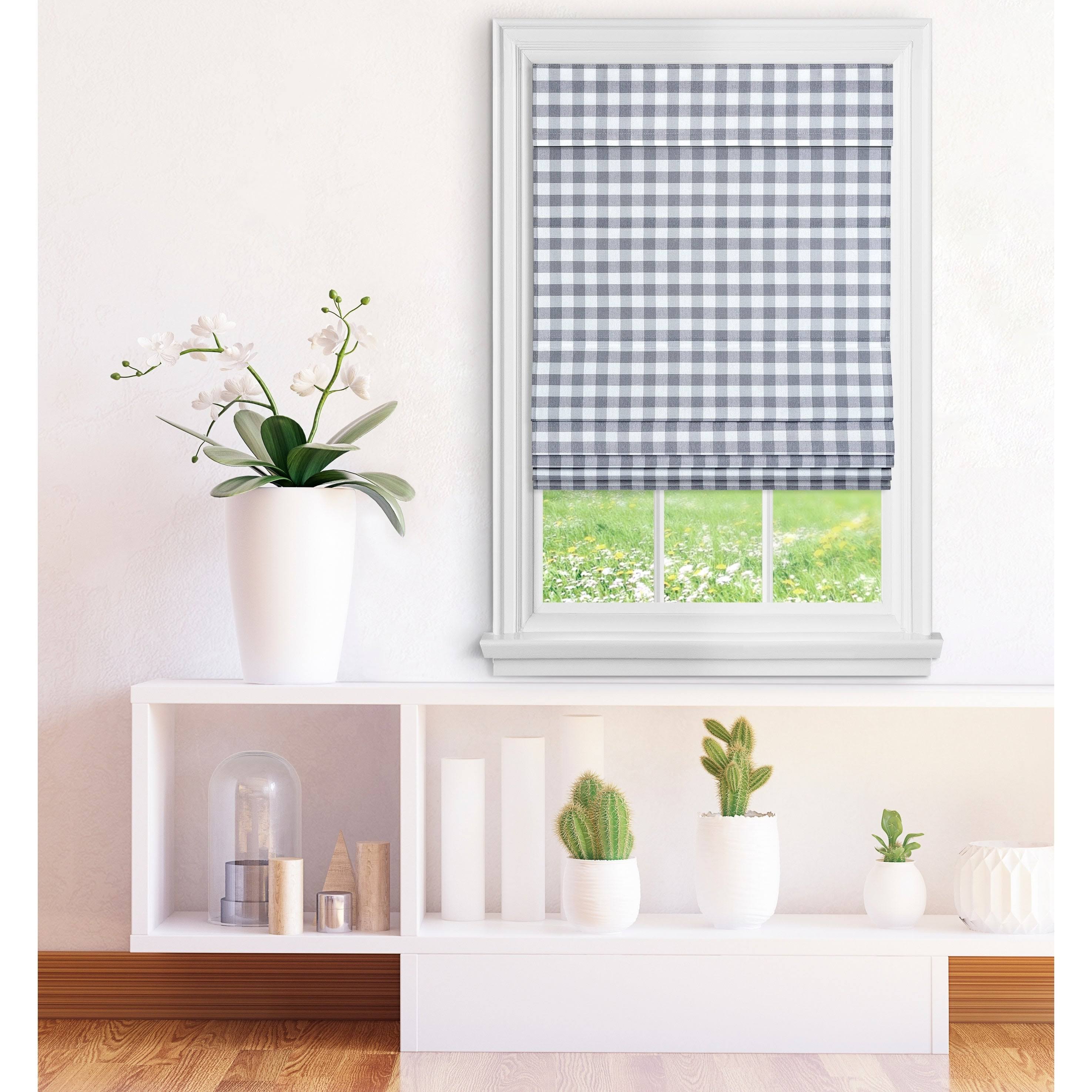 Achim Cordless Buffalo Check Roman Window Shade - Grey