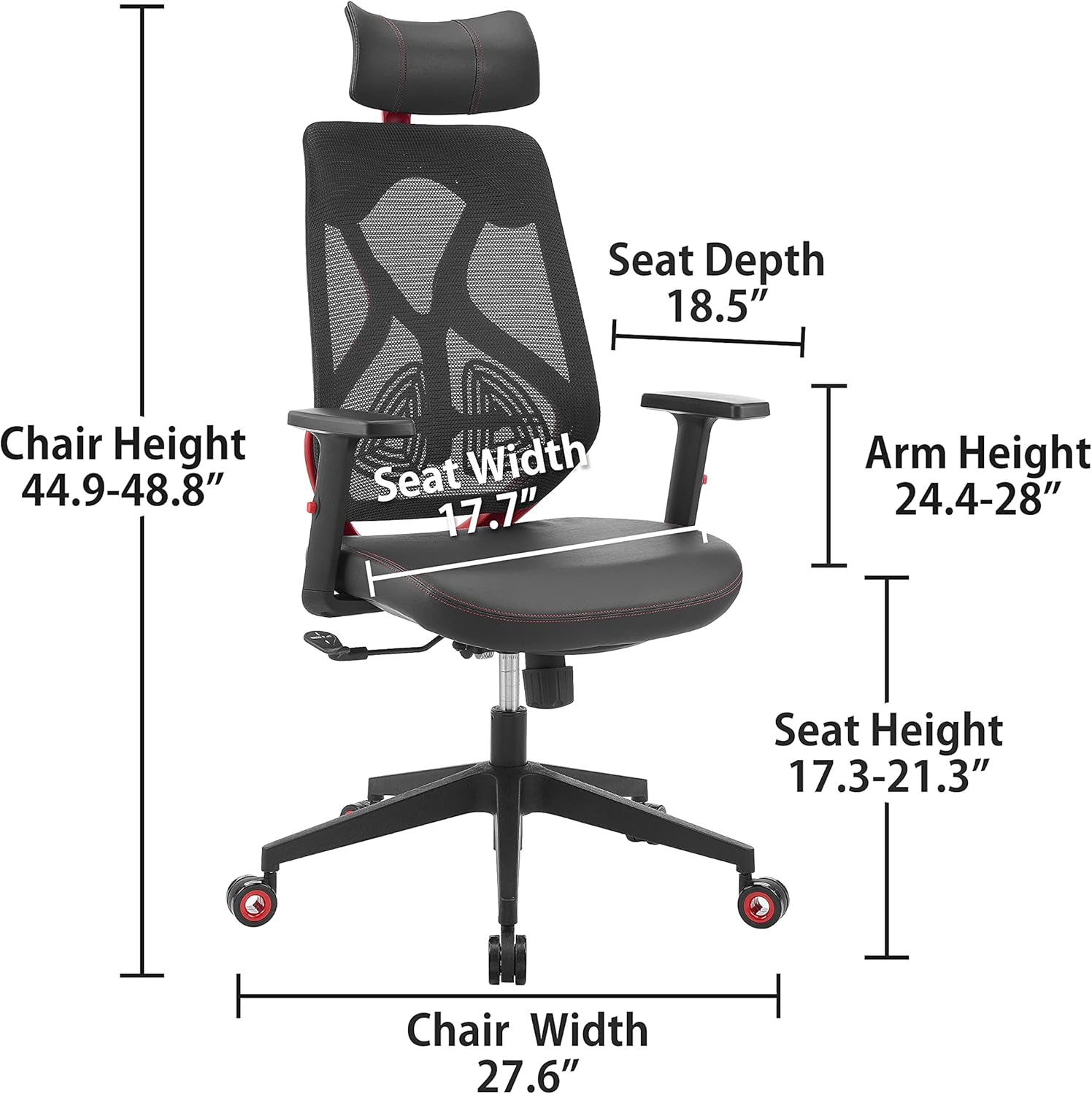 WORKSMYTH Gaming Chair Ergonomic High Back Mesh Computer Desk Chair with Adjustable Headrest Lumbar Support and Armrests, Hubless Wheels, MC002