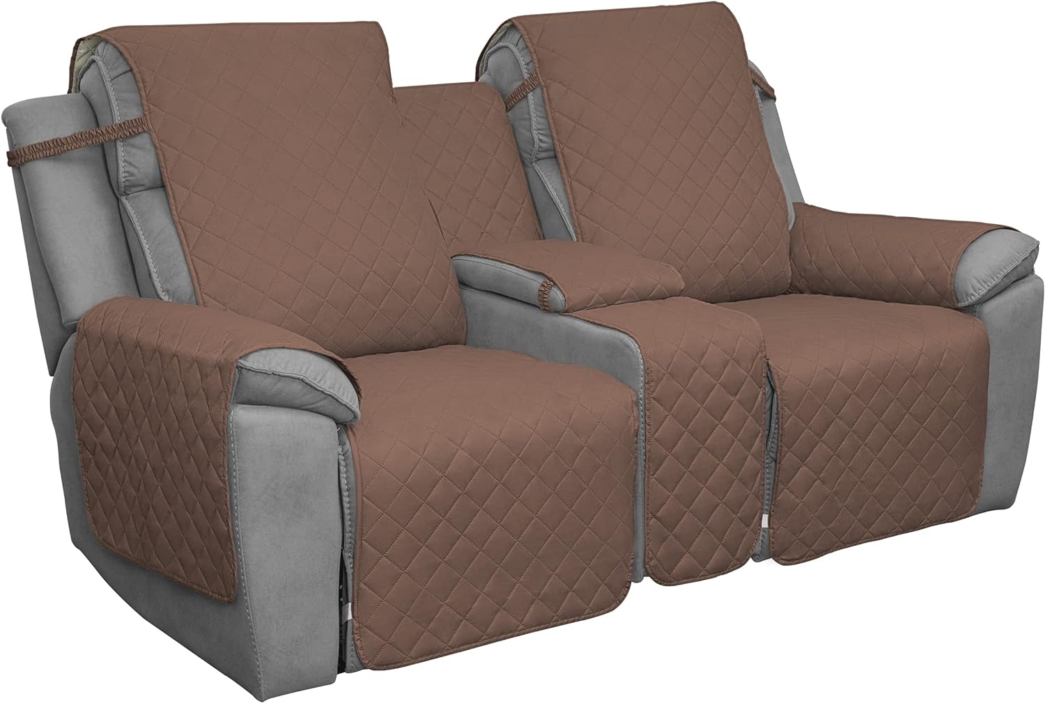 Easy-Going Loveseat Recliner Cover with Console, Reversible Couch Cover for Living Room, Split Sofa Cover for Each Seat with Elastic Straps for Kids, Dogs, Pets(2 Seater, Gray/Light Gray)