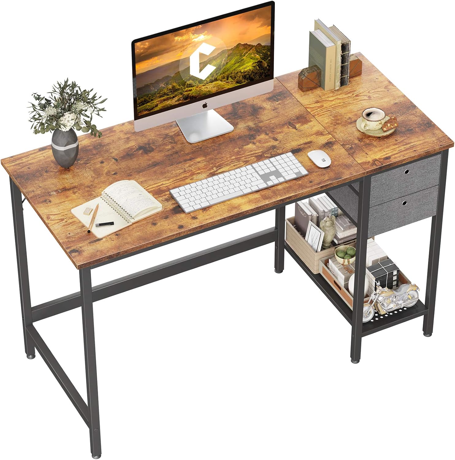 Cubiker Computer Home Office Desk with Drawers, 40 Inch Small Desk Study Writing Table, Modern Simple PC Desk, Black