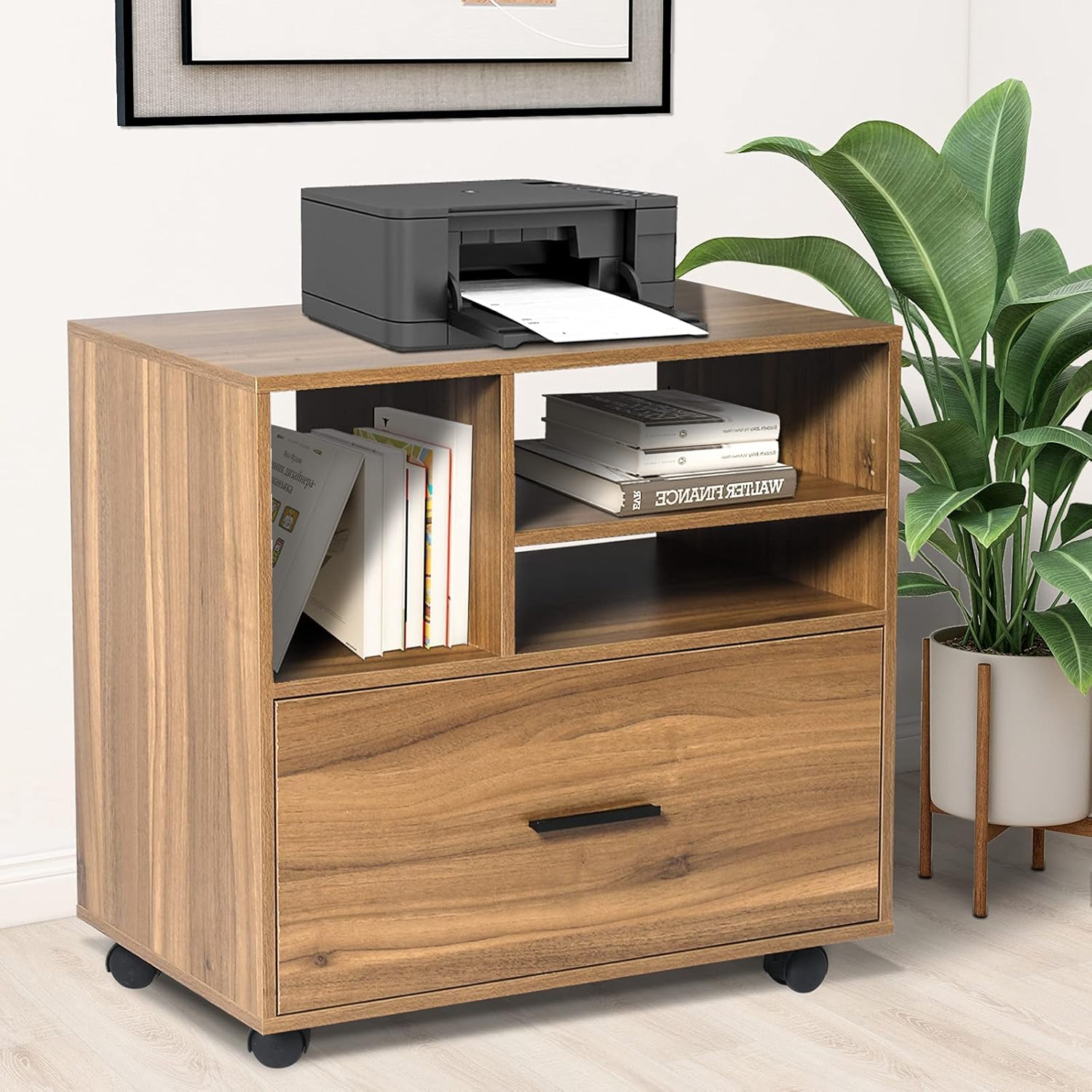 Office File Cabinet, 2 Drawer File Cabinet for Home Office, Lateral Filing Cabinets with Shelves, Large Capacity Rolling Cabinet Printer Stand with Drawers