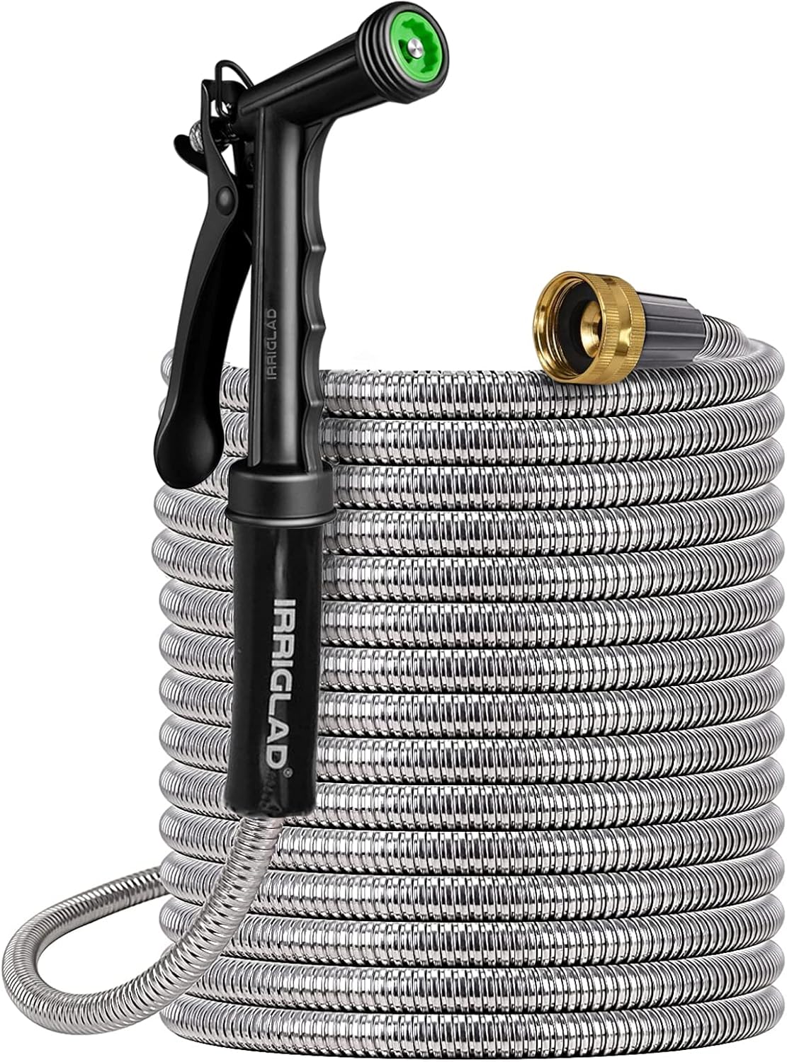 Garden Hose with Hose Nozzle Sprayer,304 Stainless Steel Metal Braided Garden Hose 50FT,Solid Metal Fittings and Newest Spray Nozzle, Lightweight, Kink Free, Durable and Easy to Store Pack of 2
