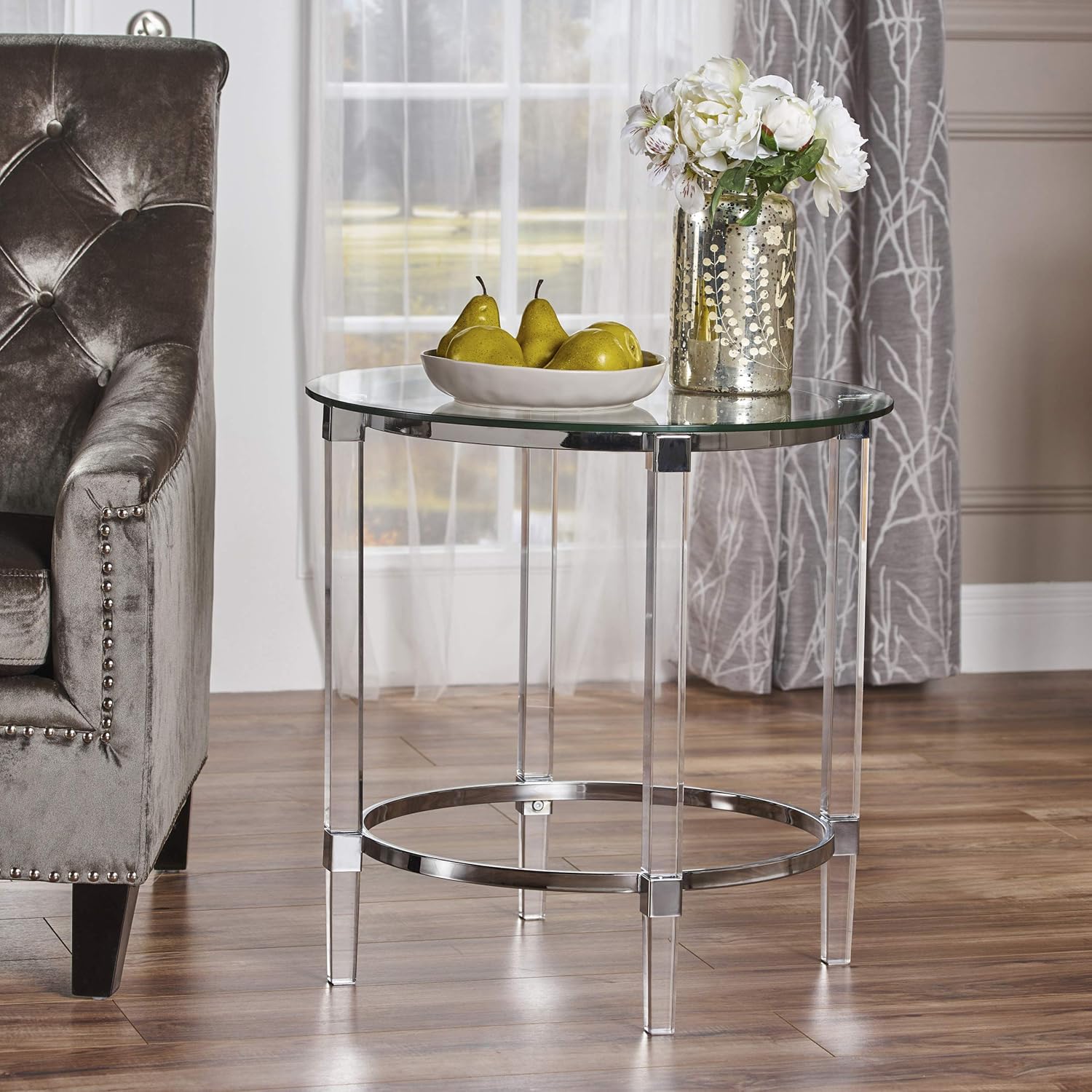 Christopher Knight Home Orianna Acrylic and Tempered Glass Circular Side Table, Clear