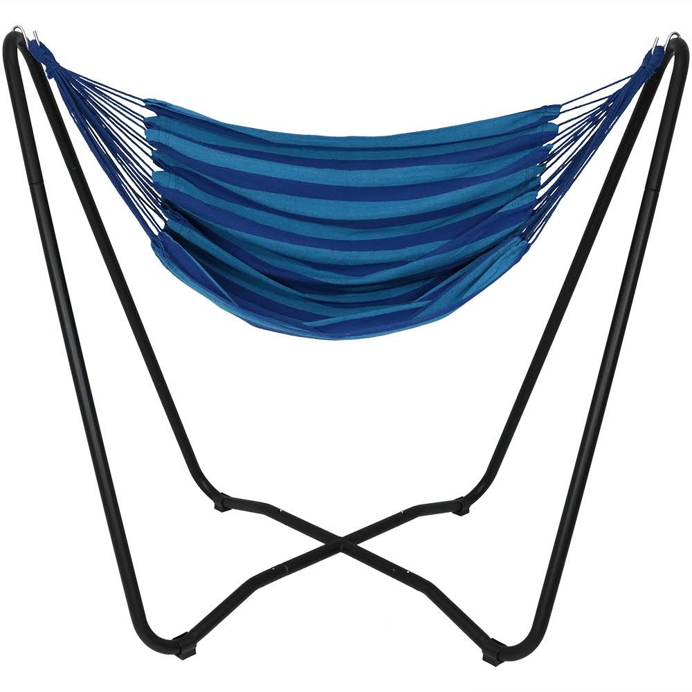 Sunnydaze Decor Hanging Hammock Chair Swing with Space-Saving Stand - Beach Oasis