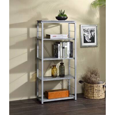 Antique White u0026 Black Jurgen Bookshelf Latitude Run Color: Faux Concrete u0026 Silver