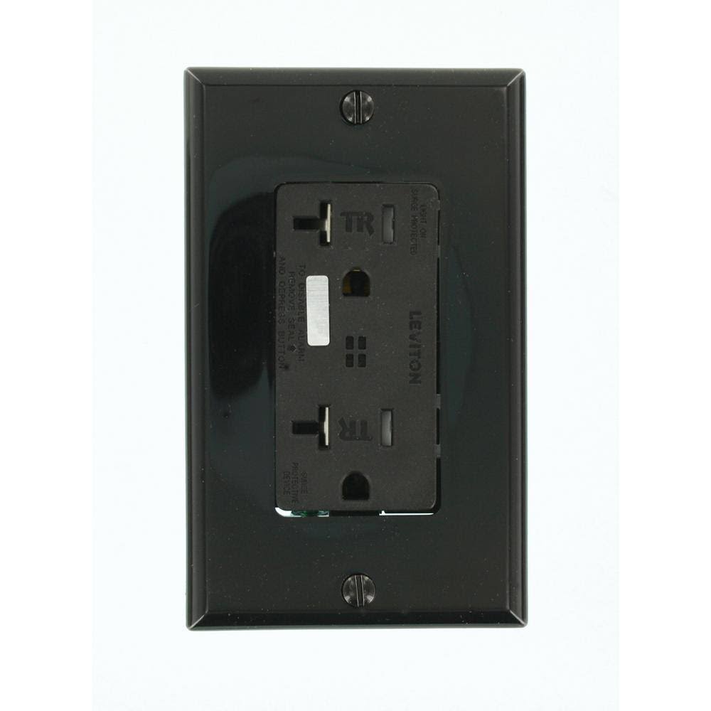 Leviton T7380-E Decora Surge Duplex Receptacle Tamper-Resistant Commercial Grade 5-20R 20A 125V - Black