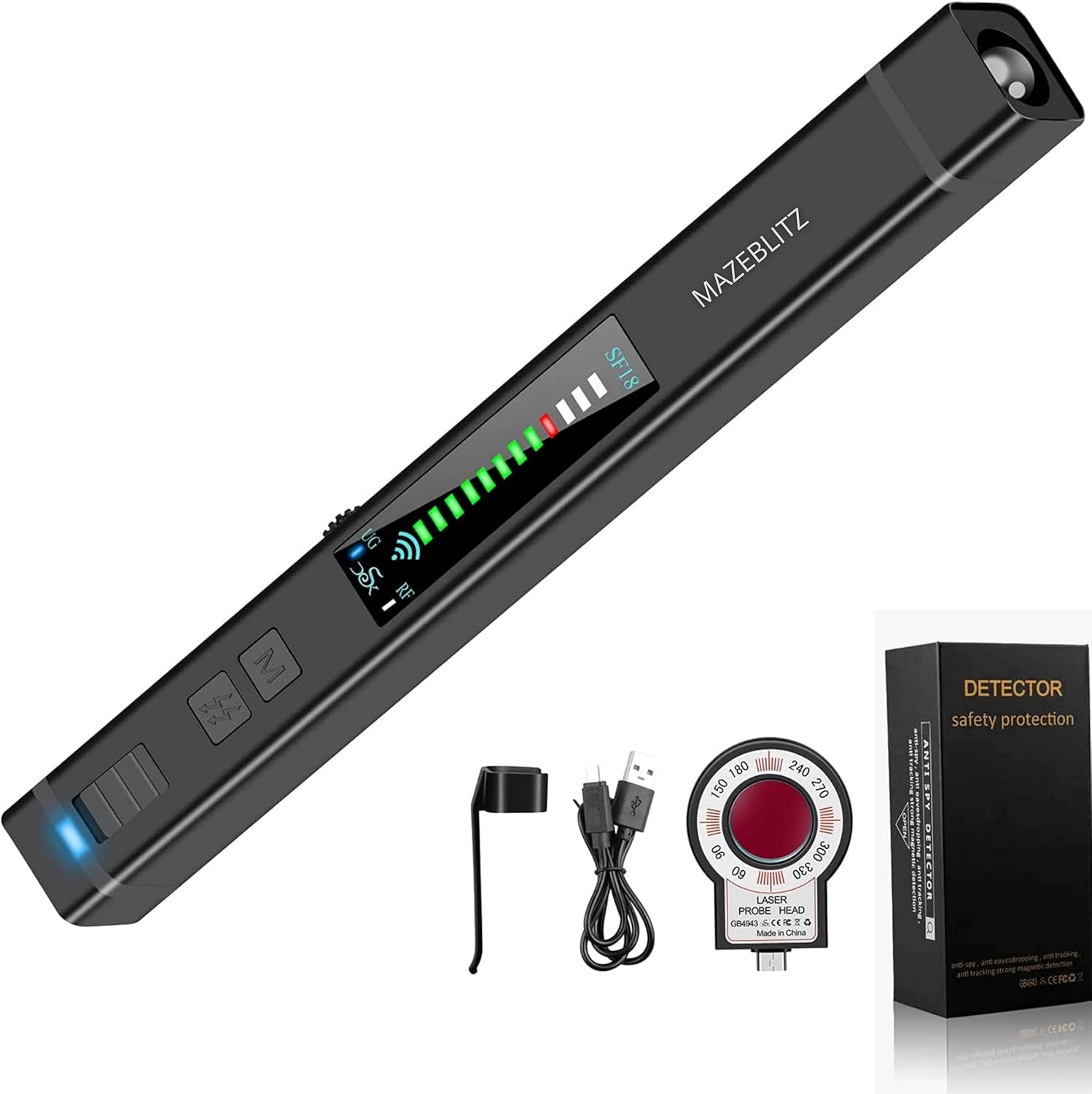 spy Finder Hidden Camera Detector,Portable Wireless Hidden Camera with 12 Levels Sensitivity, Bug Detector for Wireless Audio Bug Camera, 4 Professional Modes, Home Office Travel, Rectangle MAZEBLITZ Pack of 2