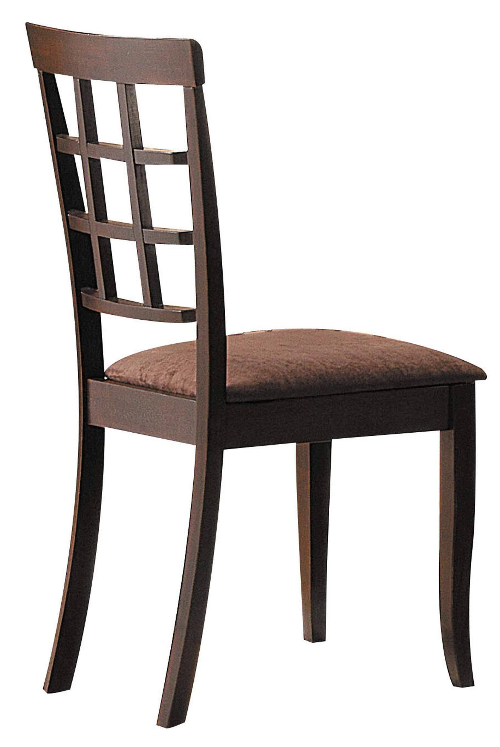 Benzara Wood u0026 Fabric Side Chairs with Open Grid Pattern BACK, Espresso Brown, Set of 2