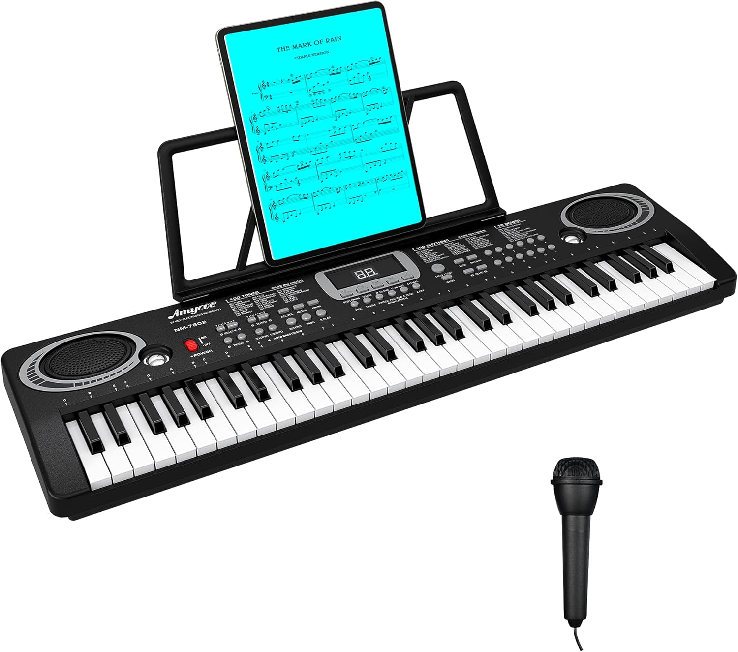 Amyove 61-Key Keyboard Piano, Portable Beginners Electric Piano Keyboard with Built-In Speaker, Microphone, Power Supply & Sheet Music Stand Pack of 2