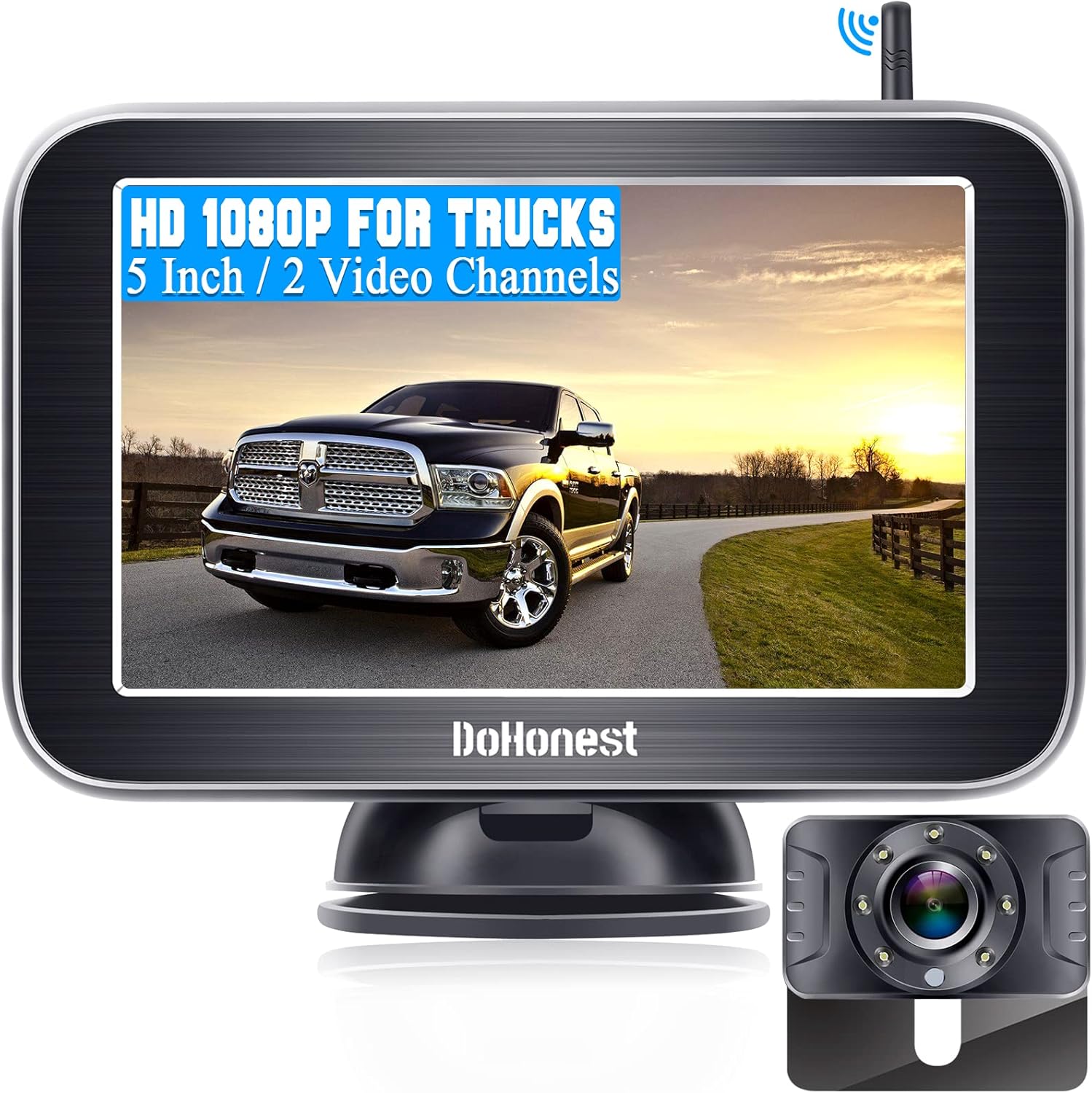 DoHonest Wireless Backup Camera HD 1080P with 5“ Split Screen System for Truck Pickup Car Small RV Bluetooth Backup Camera 2.4G Stable Digital Signal Easy Installation Support Add 2nd RV Camera-V25