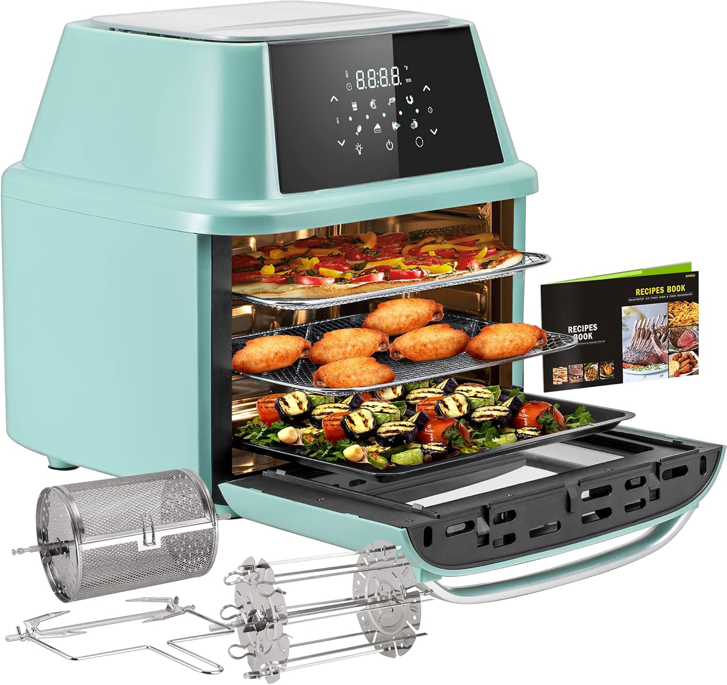 Air Fryer Oven 17-Quart, OMMO 1800W Countertop Air Fryer Toaster Oven Combo with Rotisserie & Dehydrator, Digital Controls, 8 Presets, Rich Accessories & Cookbook (40+ Recipes), ETL Certified