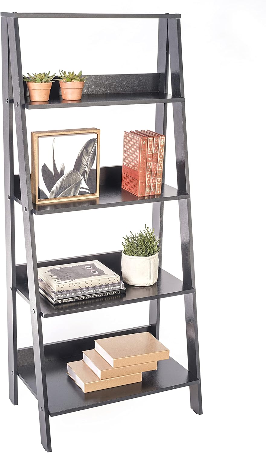 MADESA Modern Home Ladder Shelf Bookcase, 5-Tier Bookshelf Organizer, Industrial Standing Storage Book Shelves, Bookcase (Black)