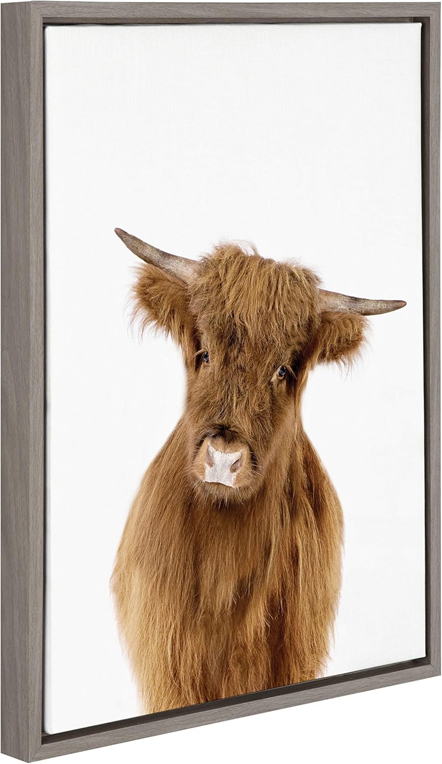 Kate and Laurel Sylvie Young Highland Framed Canvas by Amy Peterson, 18x24, Gray Pack of 2