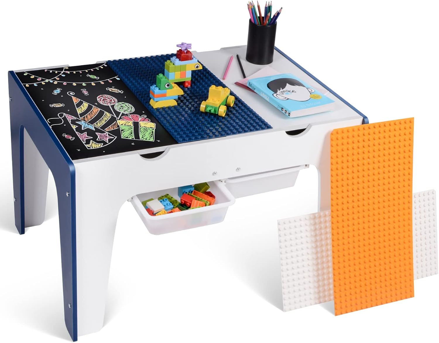 XCSOURCE 3 in 1 Kids Activity Table with Storage, Kids Play Table with 4 Drawers, Wooden Kids Desk for Drawing, Art, Eating,Reading,Playroom