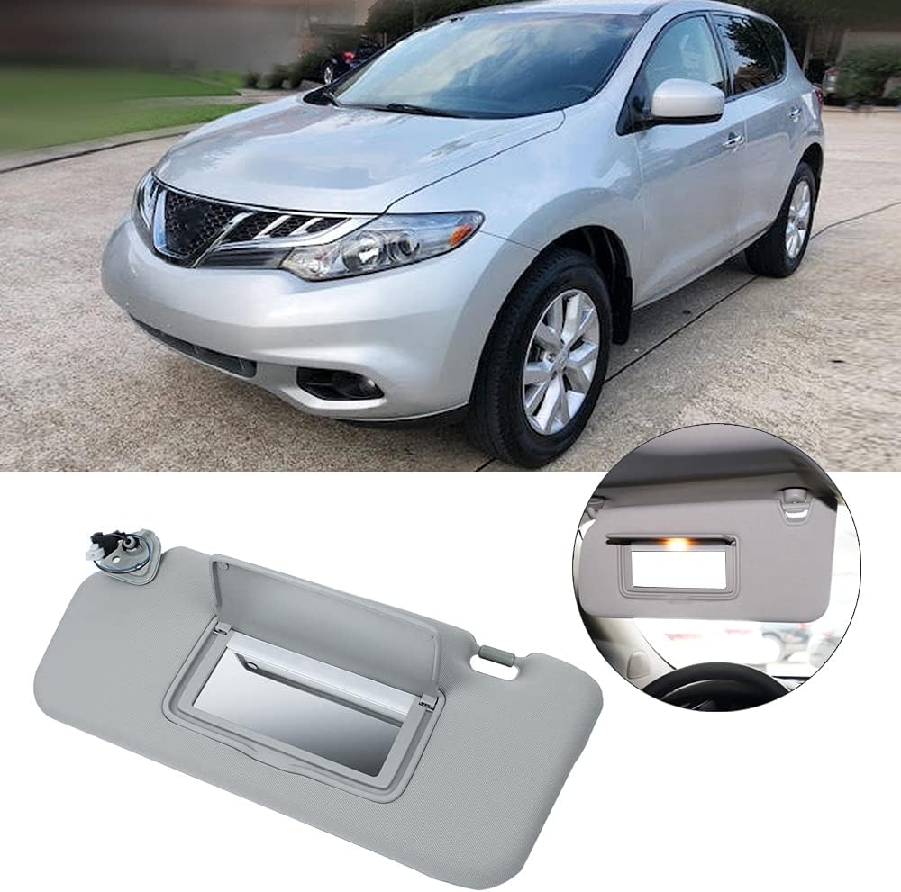 Driver Left Side Sun Visor Fits for Nissan Murano 2009-2014 with Light Replaces 96401-1AA1B Gray