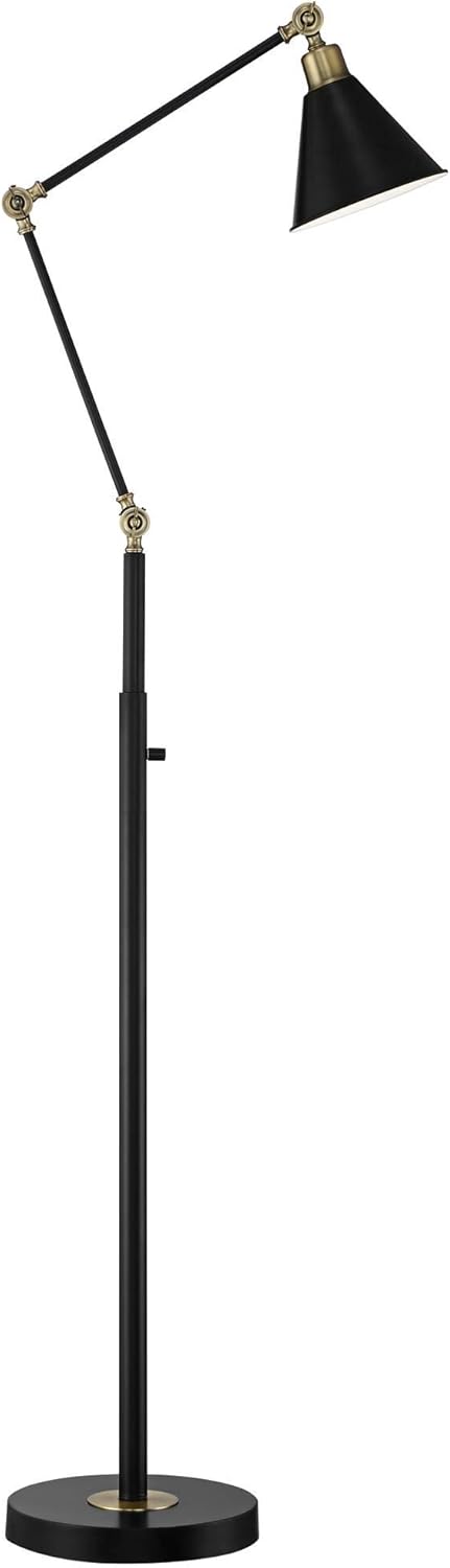 Wray Mid Century Modern Pharmacy Floor Lamp Flat Black Antique Brass Adjustable Swivel Head for Living Room Reading Bedroom Office - 360 Lighting