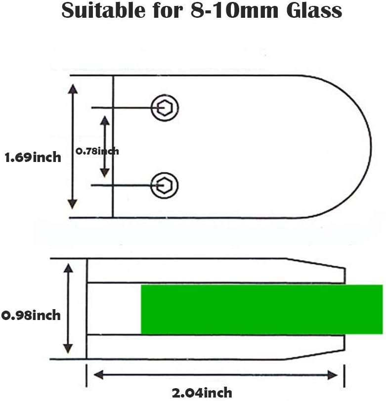 10 PCS 8-10mm Large Round Glass Clamp Stainless Steel Glass Clamps Adjustable Glass Bracket Round Back for Round Surface Balustrade Staircase Handrail -2.04