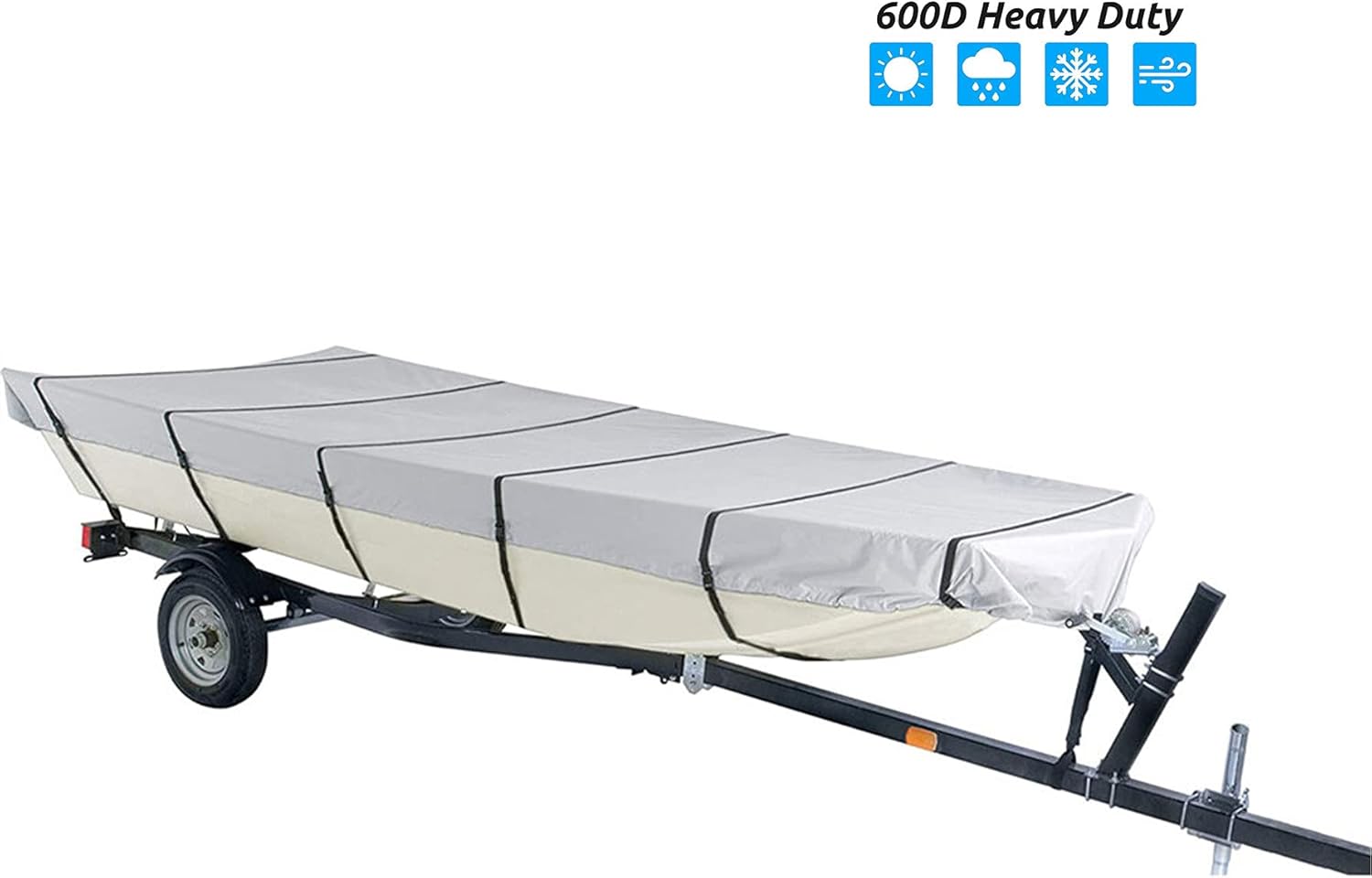 munirater Boat Cover Waterproof Heavy Duty Trailerable Replacement for Jon Boat 18Ft Long and Beam Width up to 75 Inch Pack of 2