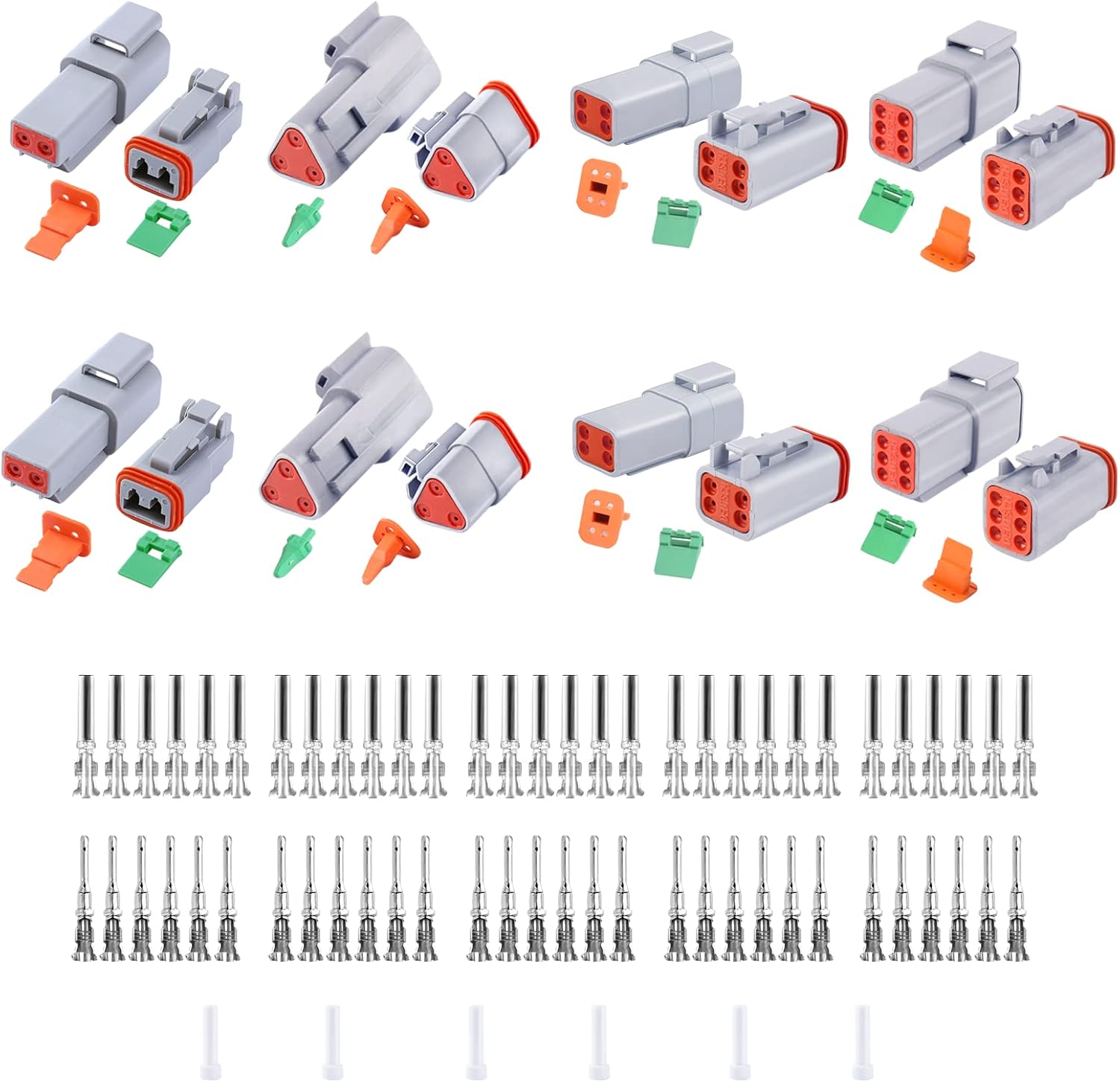 2 Sets Deutsch DT Connector Kit, 2 3 4 6 Pin Gray Waterproof Electrical Connector with Solid Contact and Seal Plug for Truck, Off-Road Vehicles, Agriculture, Marine, Motorcycle Wiring, 100PCS.
