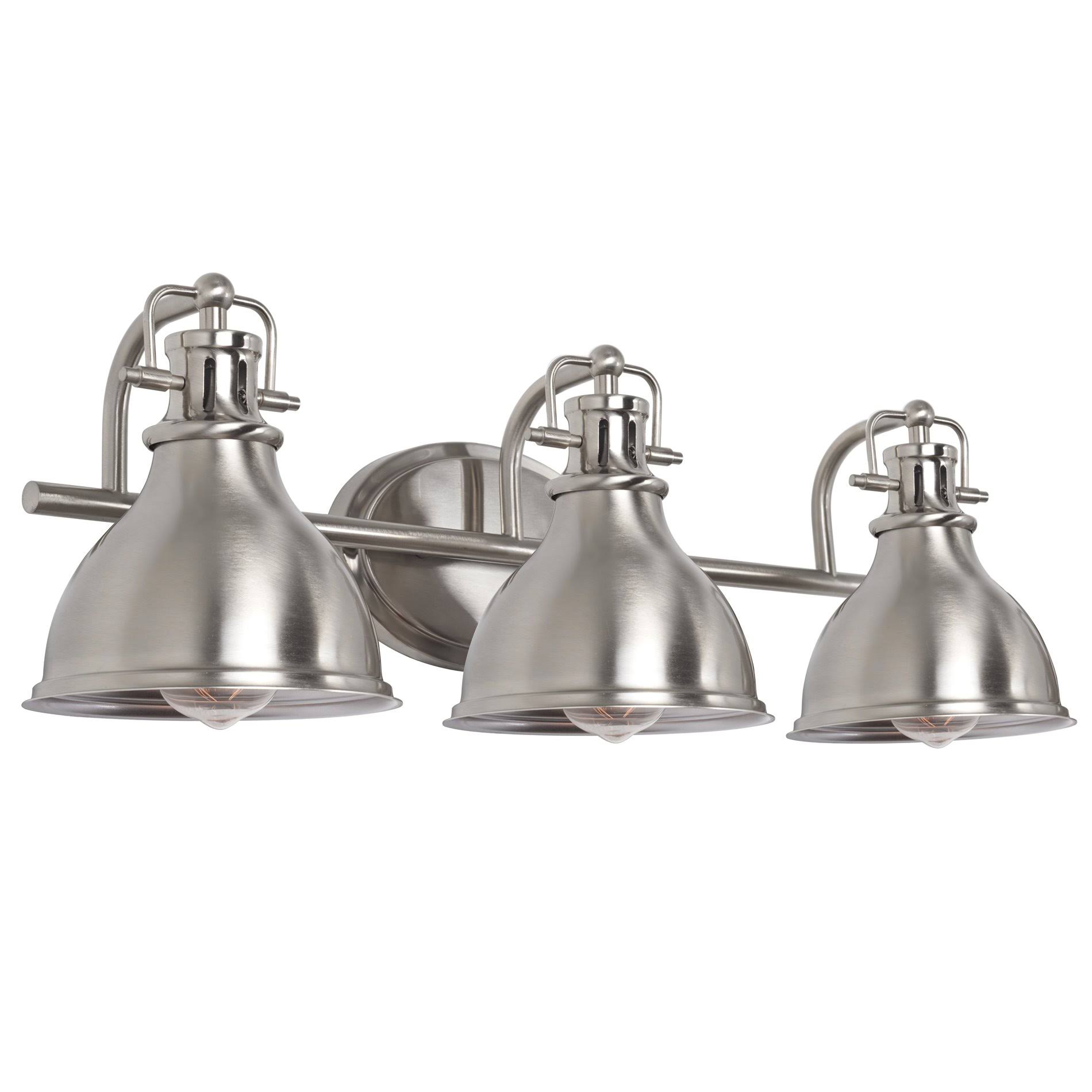 Kira Home Beacon 26.5x22 3-Light Industrial Farmhouse Bathroom Vanity Light Fixture + Metal Shades Brushed Nickel Finish