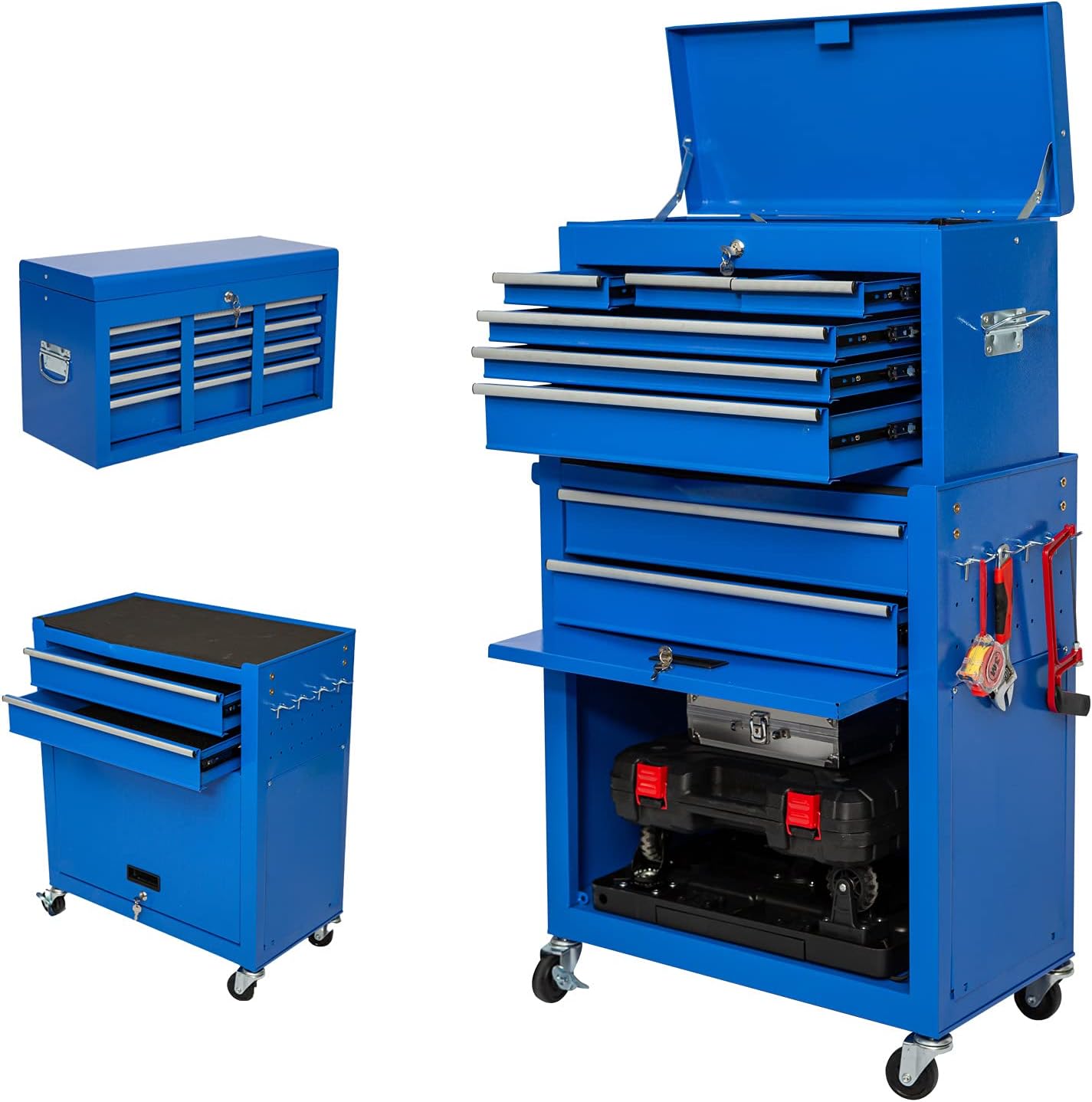 8-Drawer Rolling Tool Chest, High Capacity Tool Chest Tool Cabinet with Keyed Locking System, Removable Tool Box Organizer, Tool Box with Sliding Drawers and 4 Wheels for Workshop Garage (Blue)