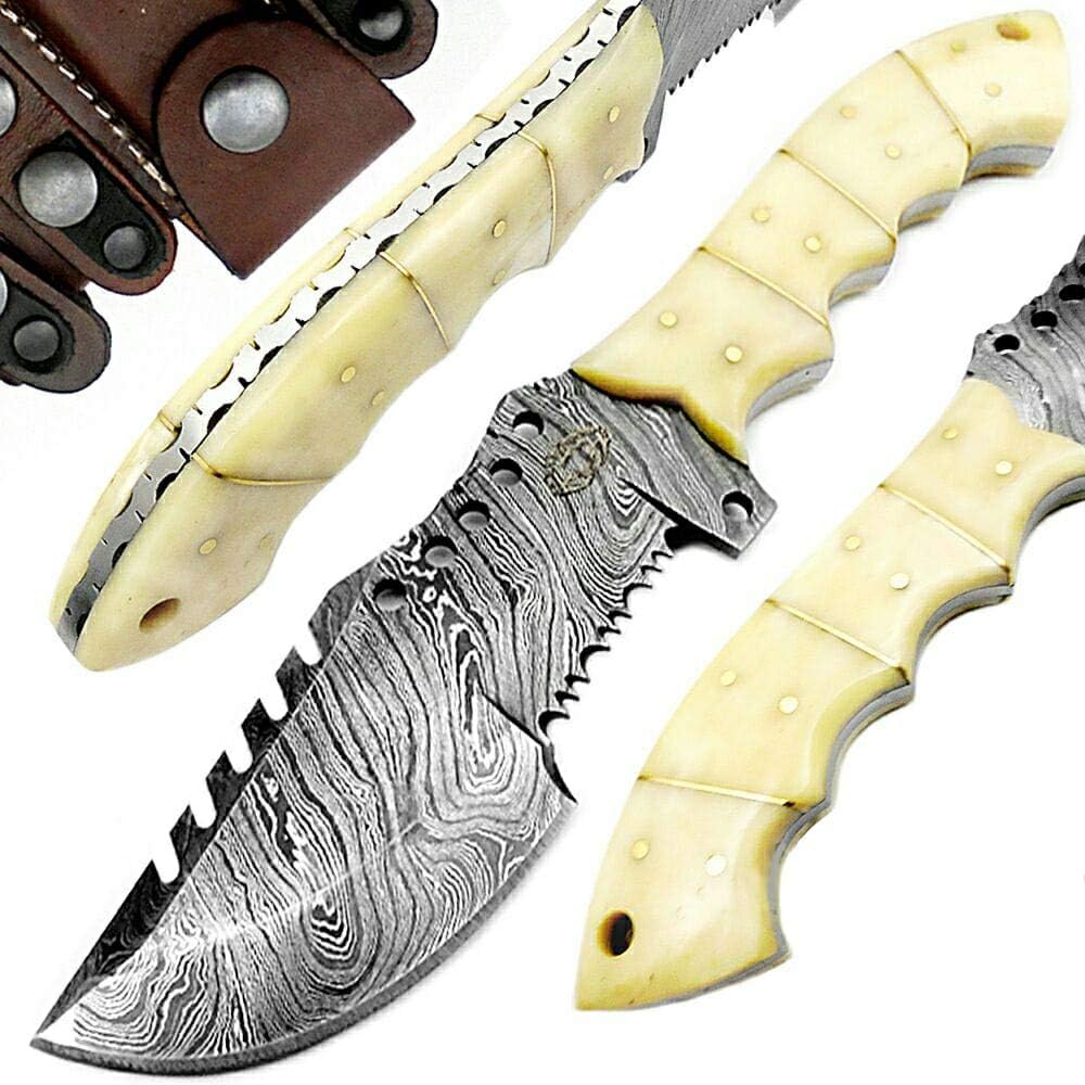 Hunting Knife Camel Bone 9.5'' Tracker Knife Fixed Blade Handmade Damascus Steel Outdoors & Sports Camping Hunting Knife Prime Quality