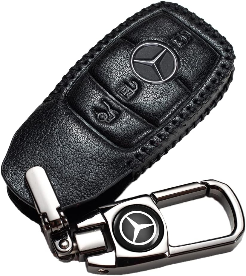 Suitable for Mercedes-Benz E-Class 2018 S-Class 2017 2018 W213 Smart Remote Keychain Key Case Protective Case, Leather Key cove Protective Case Accessories