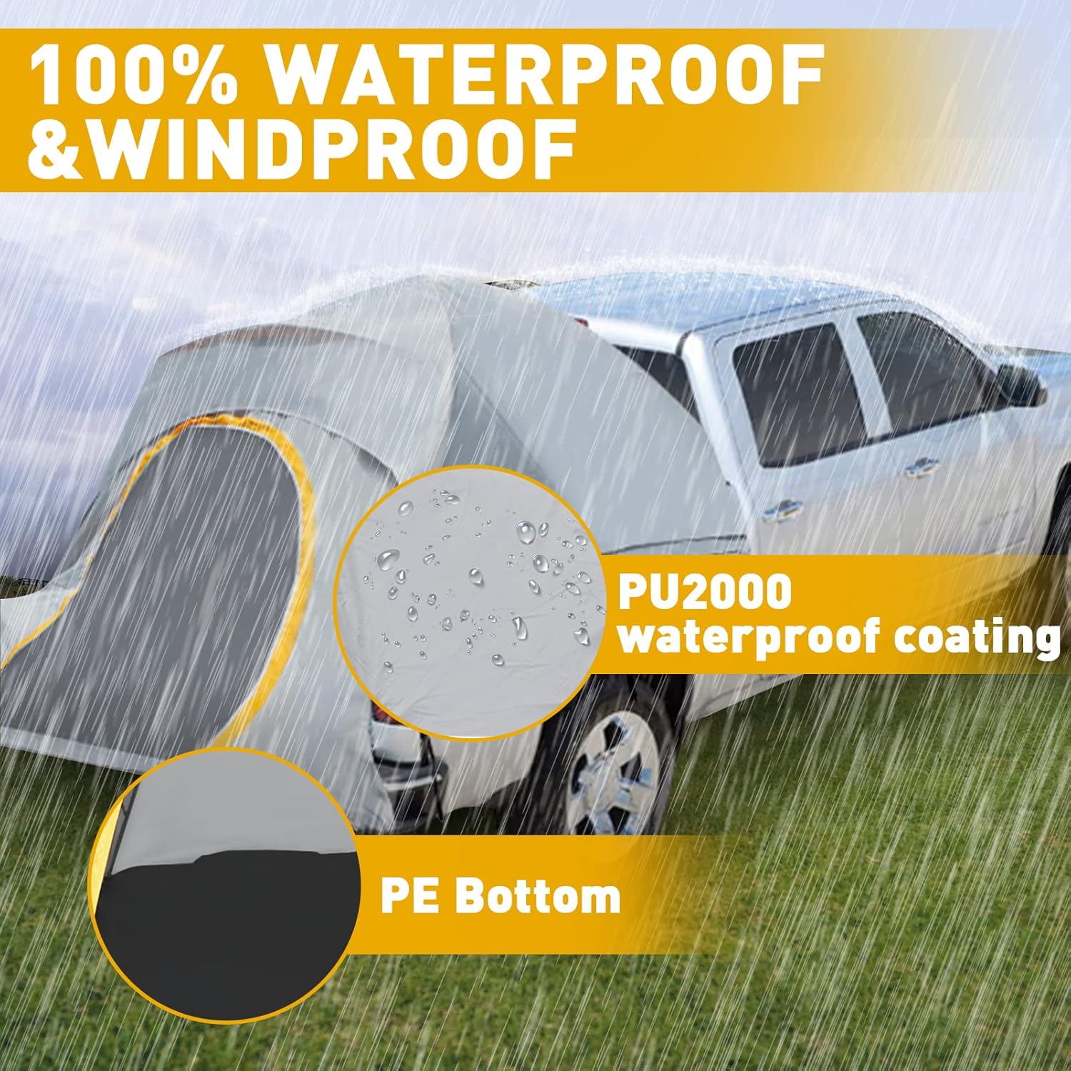 Truck Tent for 5.5 FT Bed - 6.5 Foot Bed, 210D Oxford Pickup Truck Bed & Tailgate Bed Tents for Camping 6 FT Bed with PU2000 Waterproof Coating 2 Person Sleeping Capacity with Storage Bag