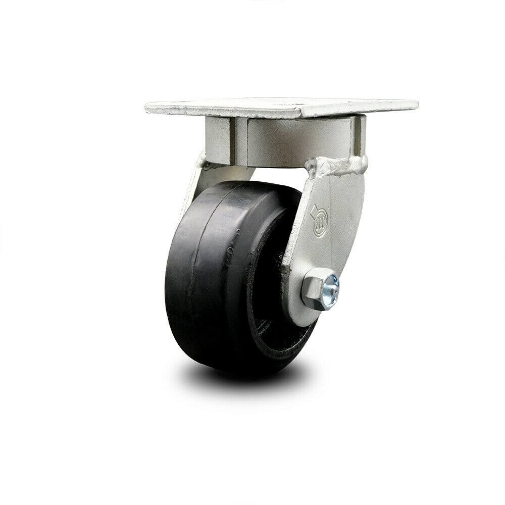 Kingpinless Rubber on Cast Iron Swivel Top Plate Caster w/4 inch x 2 inch Black Wheel - 400 lbs Capacity/Caster - Service Caster