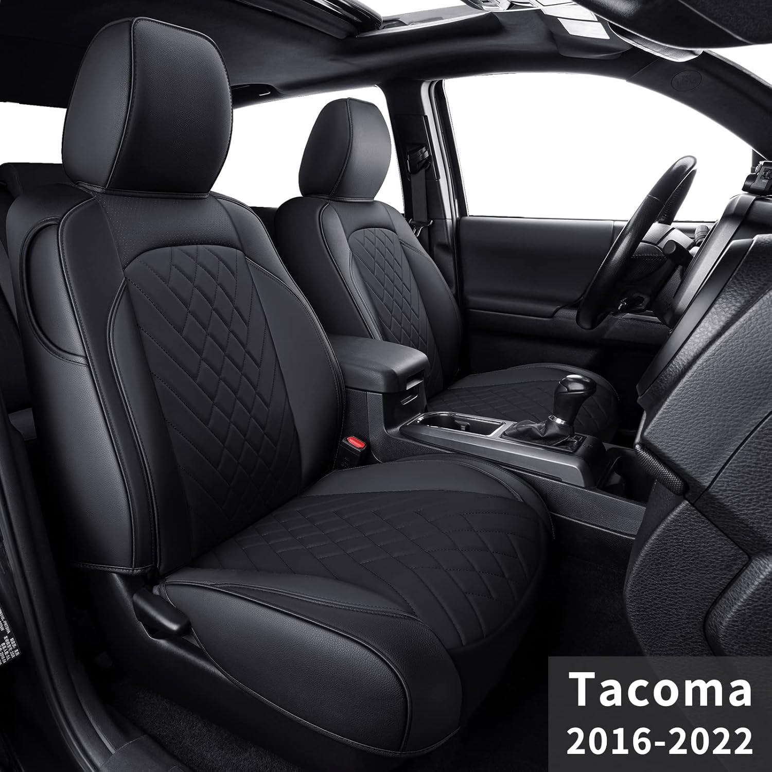 LUCKYMAN CLUB Tacoma Custom Fit Seat Covers for 2016-2022 Tacoma Crew Cab, Full Set with Faux Leather (Black & Red)
