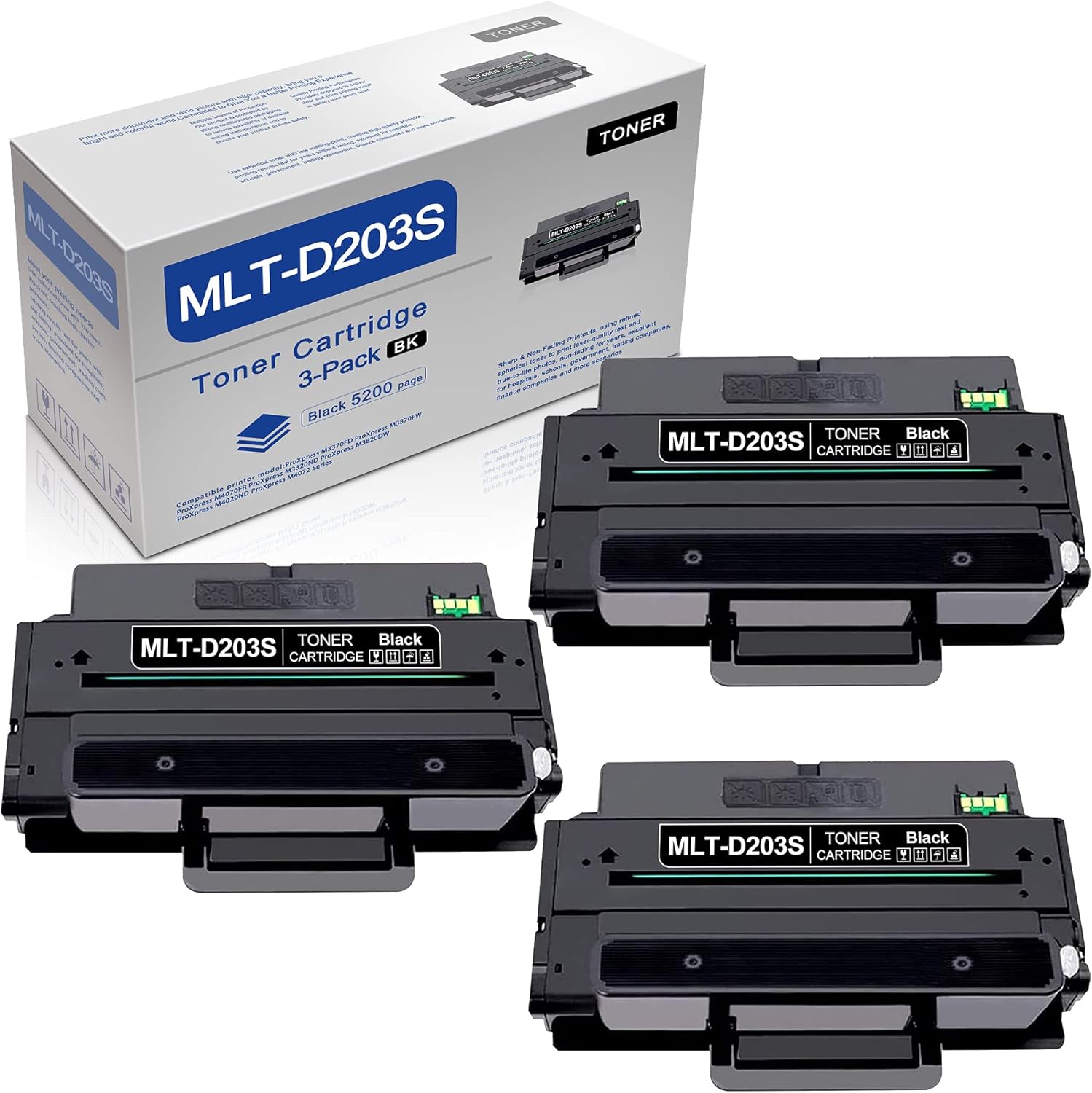 Compatible MLT-D203S D203S Toner Cartridge Replacement for 203S ProXpress M3870FW M4070FR M3320ND M3370FD M3820DW M4020ND M4072 Printers (3 Pack, Black)