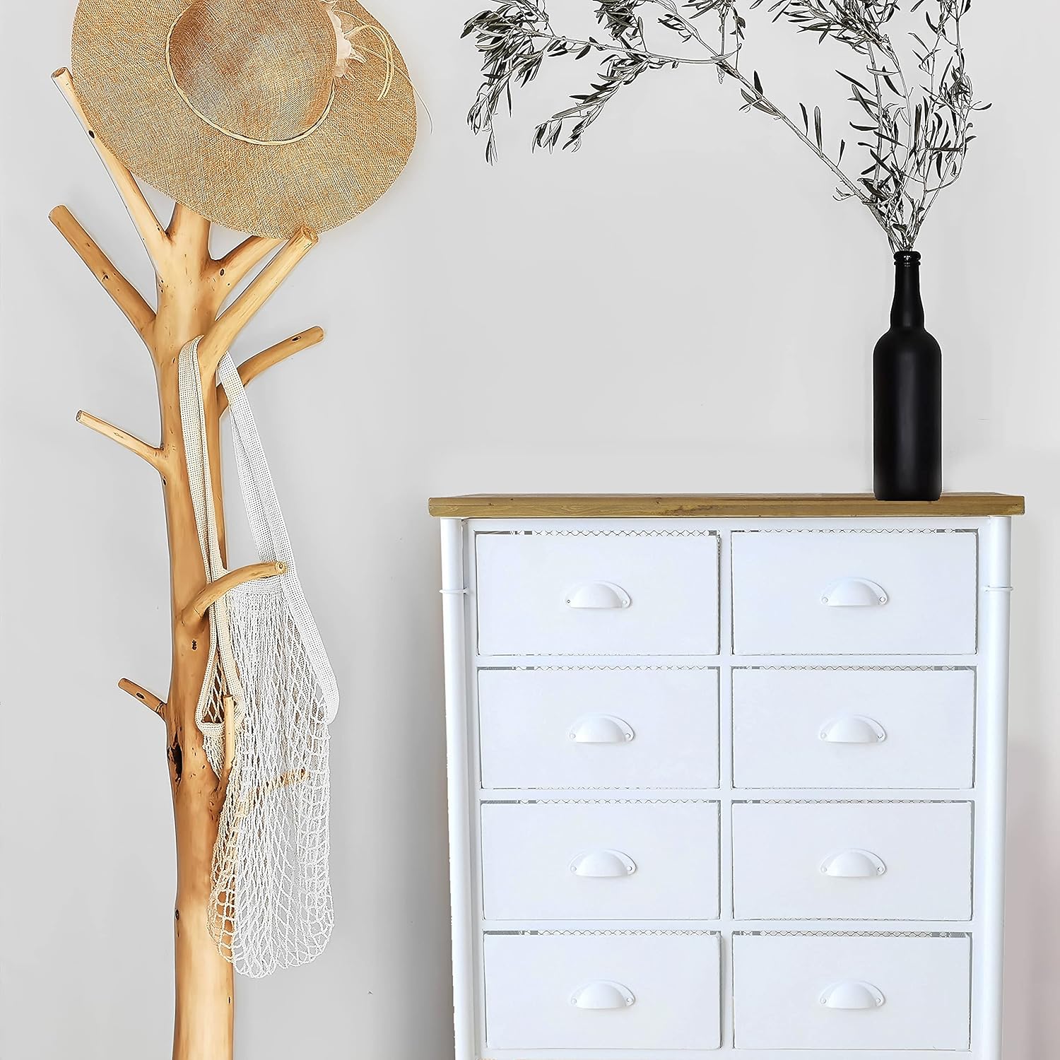 WHW Whole House Worlds Cape Cod 8 Drawer Accent Cabinet, Solid Wood Top, White Iron Legs, Metal Mesh Detailing, Plastic Floor Buttons, Bin Pulls, 32.75 Inches Tall, Modernist Home