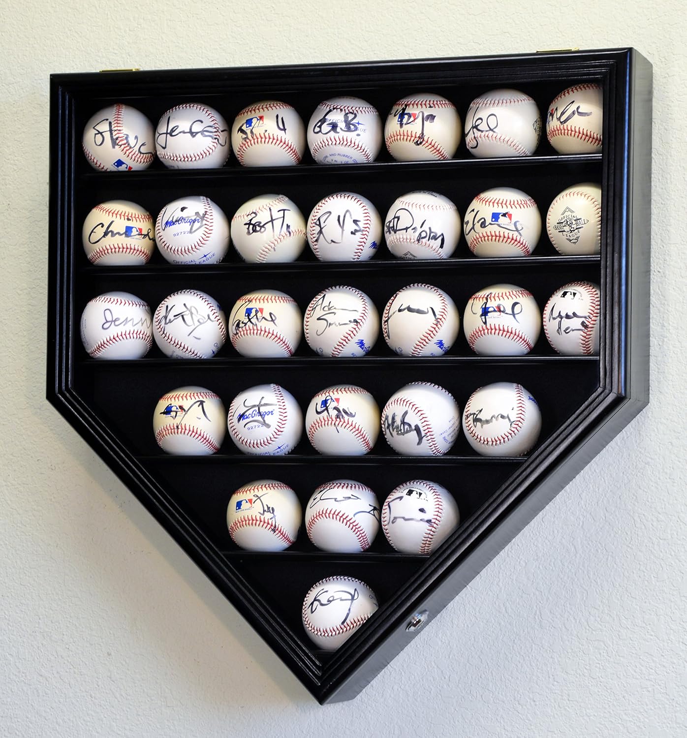 30 Baseball Ball Display Case Cabinet Holder Rack Home Plate Shaped w/98% UV Protection- Lockable -Black