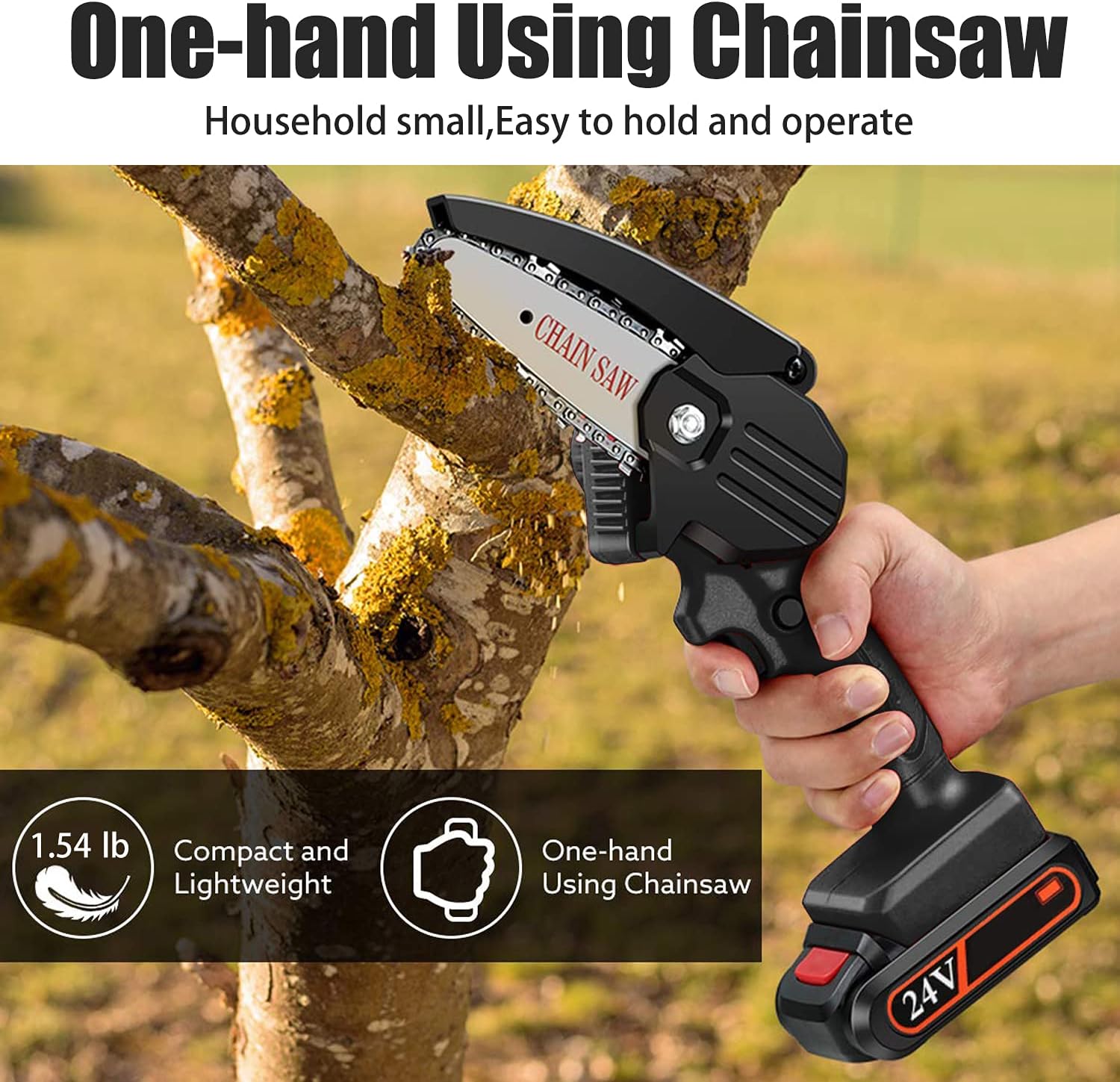Mini Chainsaw, YERSAIDO 4-Inch Cordless Chainsaws Pruning Shears 24V Rechargeable Electric Power Chainsaw for Courtyard Garden Tree Branch Wood Cutting (2 Batteries) Pack of 2