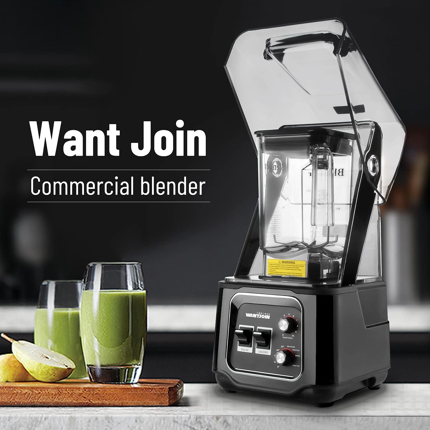 WantJoin Professional Commercial Blender With Shield Quiet Soundproof 2200W Industries Strong and Quiet Professional-Grade Power Blender (Black)
