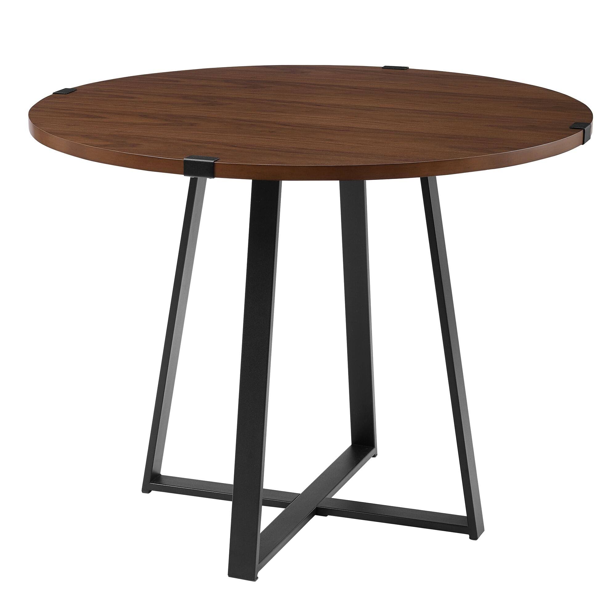 Walker Edison 40x22 Round Dining Table Dark Walnut Black Metal