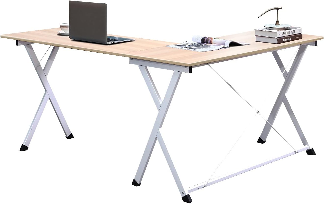 DlandHome L Shaped Computer Desk Corner Desk Office Table Writing Desk Computer Workstation - Black Pack of 2