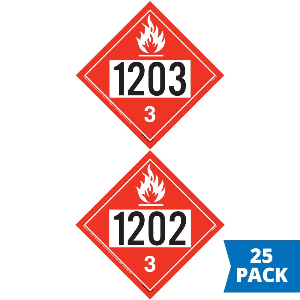1203/1202 Placard, Class 3 Flammable Liquid 25-pk. - 10.75