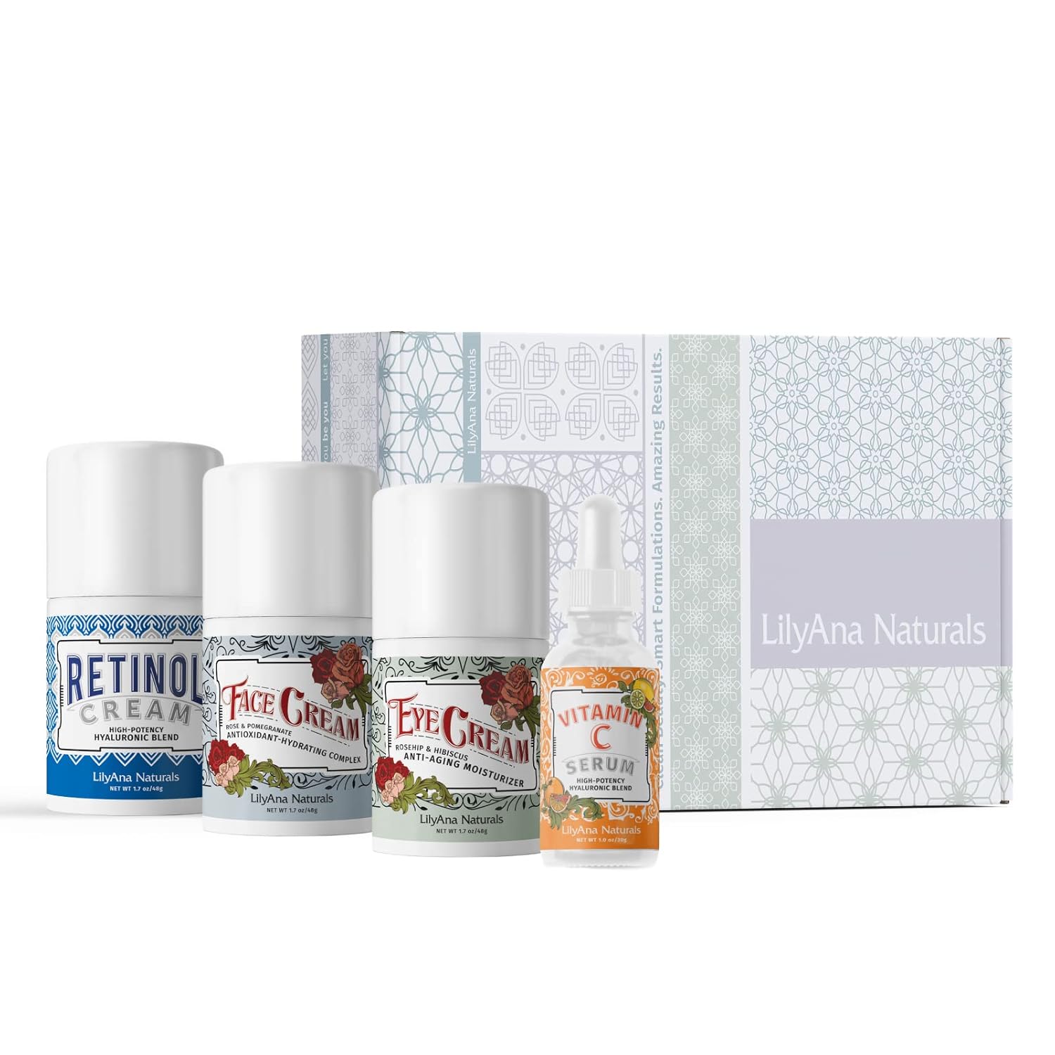 LilyAna Naturals Skincare Gift Set - Retinol Set with Face Wash, Eye Cream, Serum and Retinol Cream Pack of 2