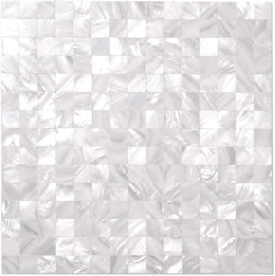 Soulscrafts 10-Pack White Oyster Mother of Pearl Square Shell Mosaic for Kitchen Backsplashes, Bathroom Walls, Spa Tile, Pool Tile