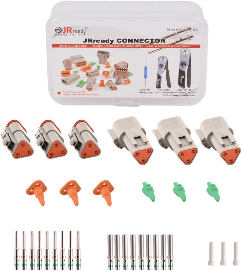 JRready ST6113 DT Connector 3 Pin Gray Waterproof Electrical Wire Connector with Solid Contact and Seal Plug,3 Sets